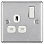 GoodHome Brushed Steel Single 13A Switched Socket & White inserts
