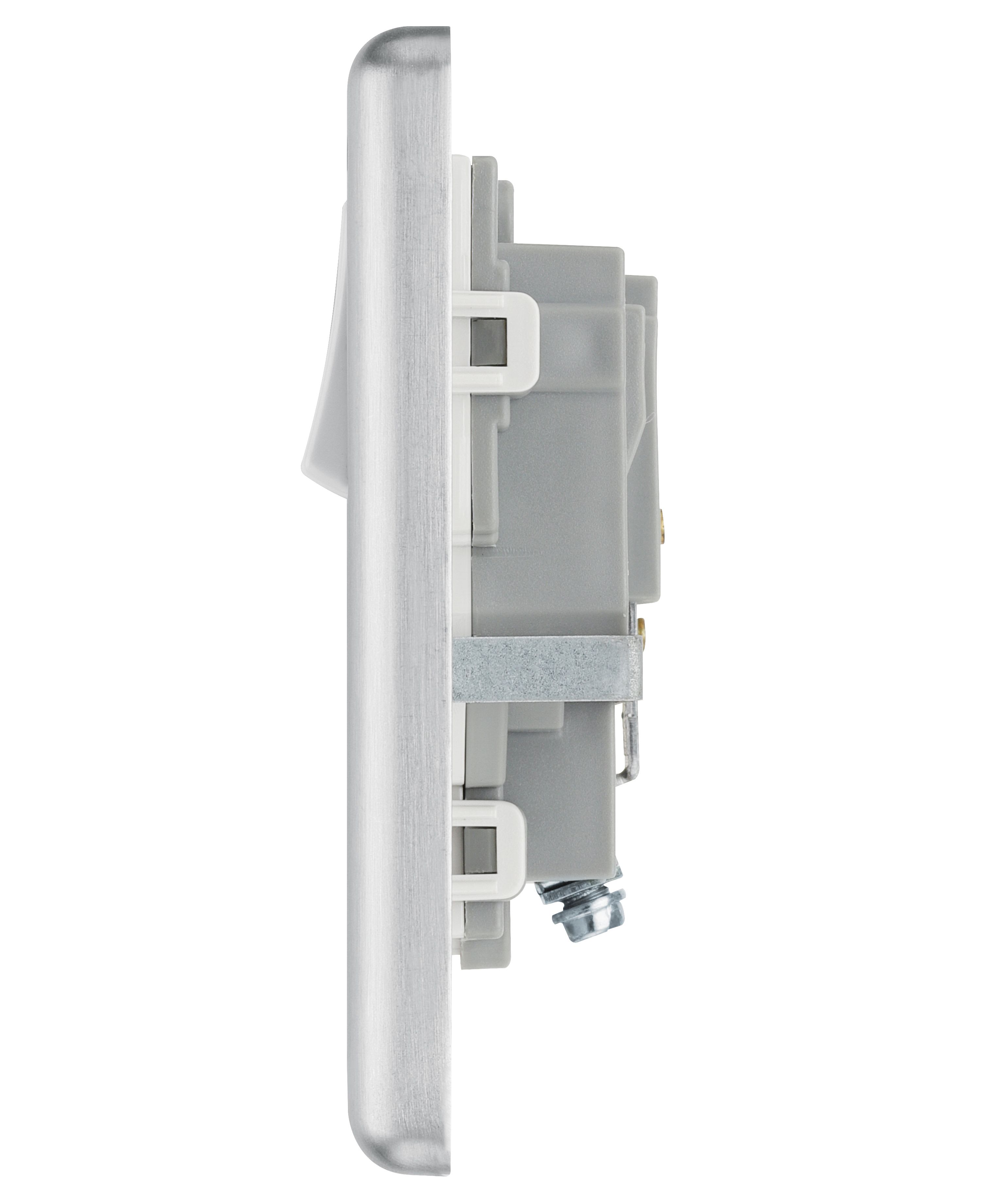 GoodHome Brushed Steel Single 13A Switched Socket & White inserts