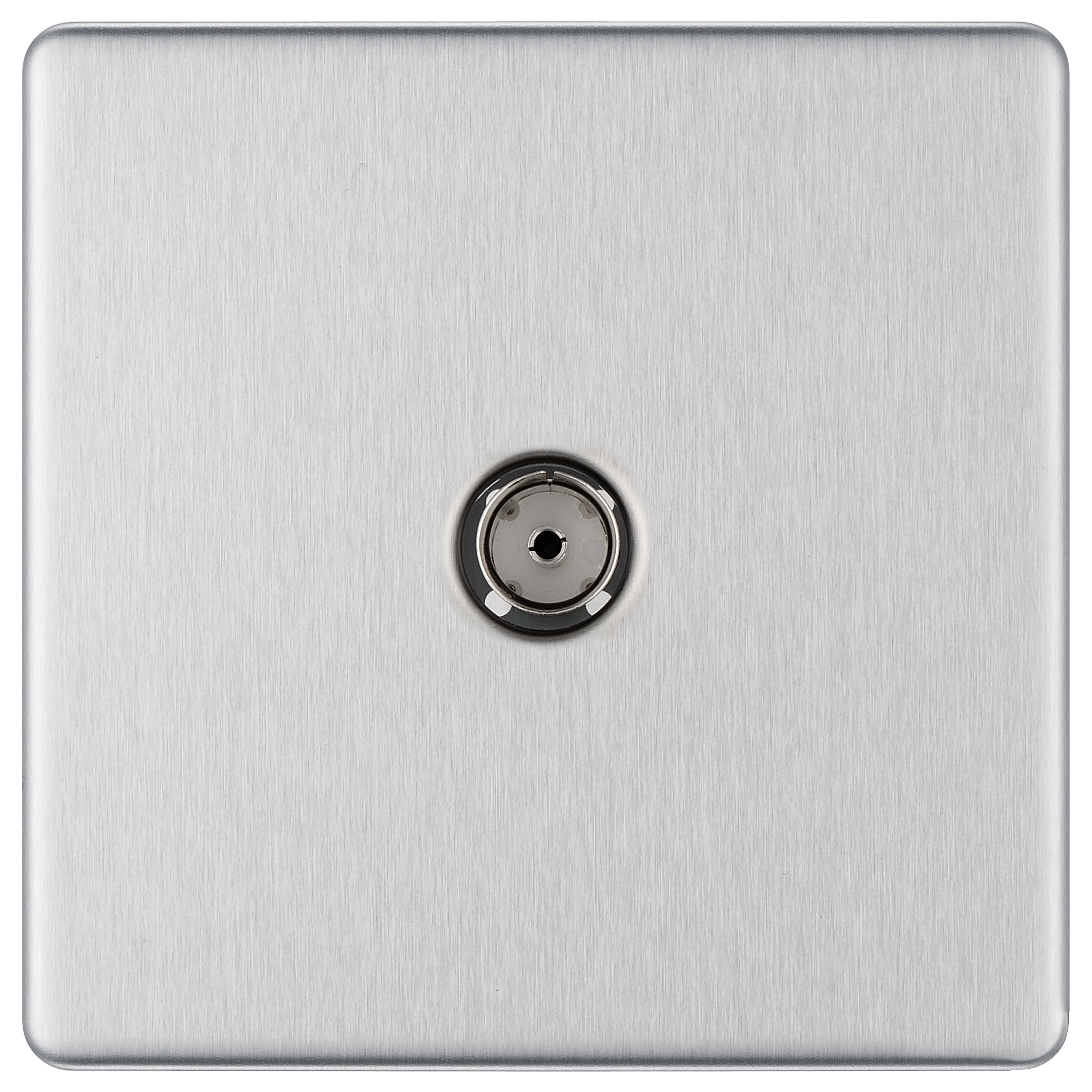GoodHome Brushed Steel Single Screwless TV socket