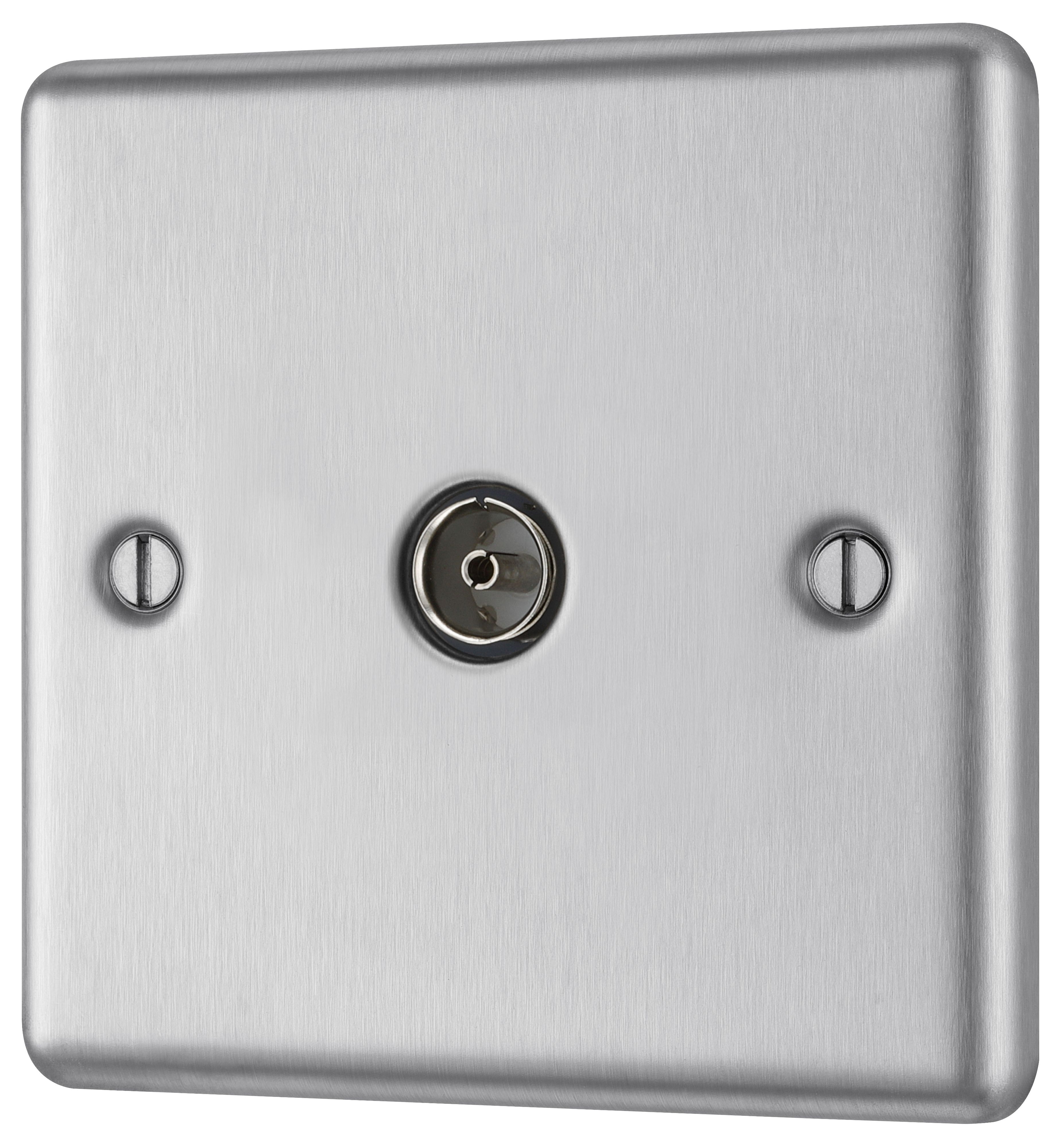 GoodHome Brushed Steel Single TV socket