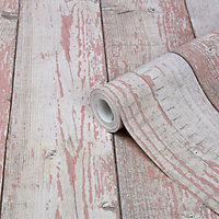 GoodHome Bucy Pink Wood effect Smooth Wallpaper