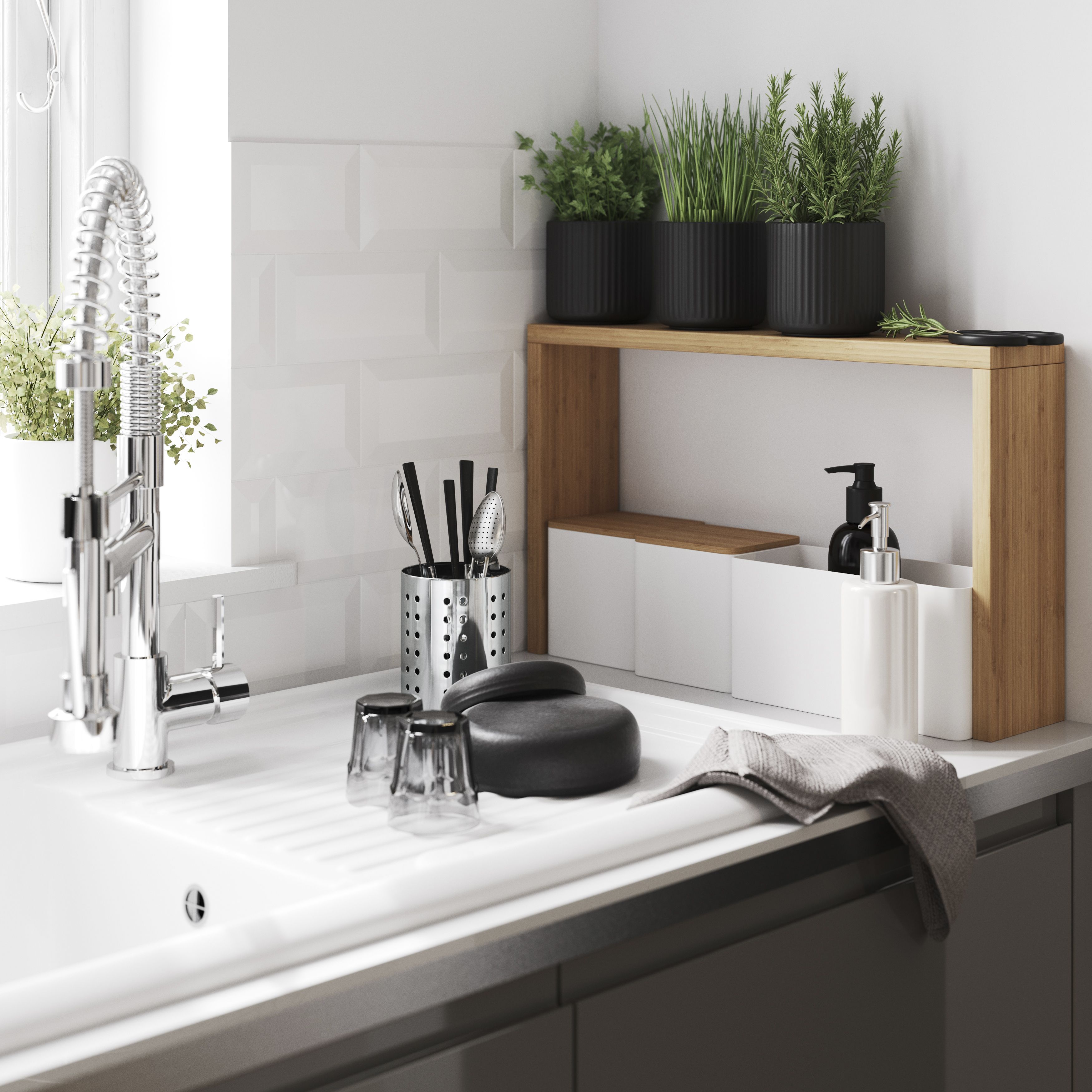 GoodHome Budu Natural Bamboo Worktop shelving