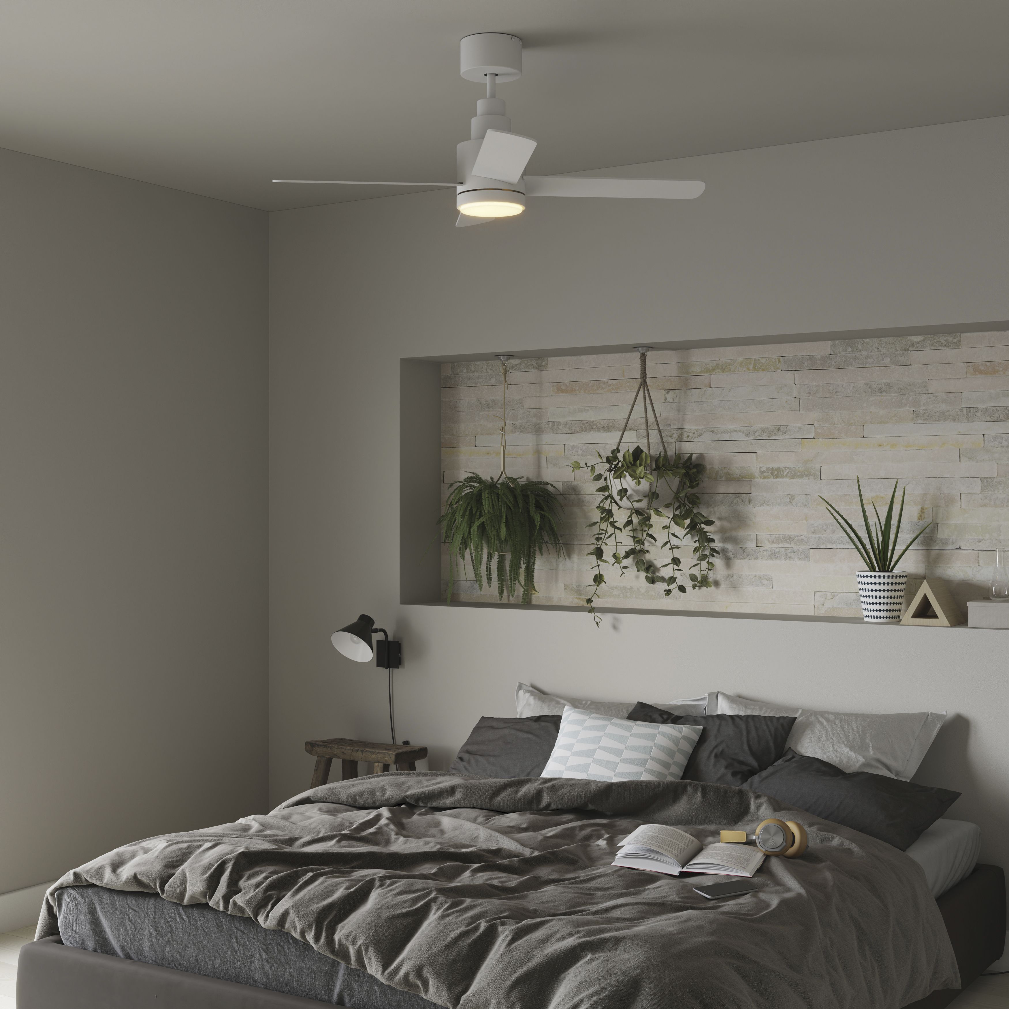 GoodHome Burbank Modern White LED Ceiling fan light