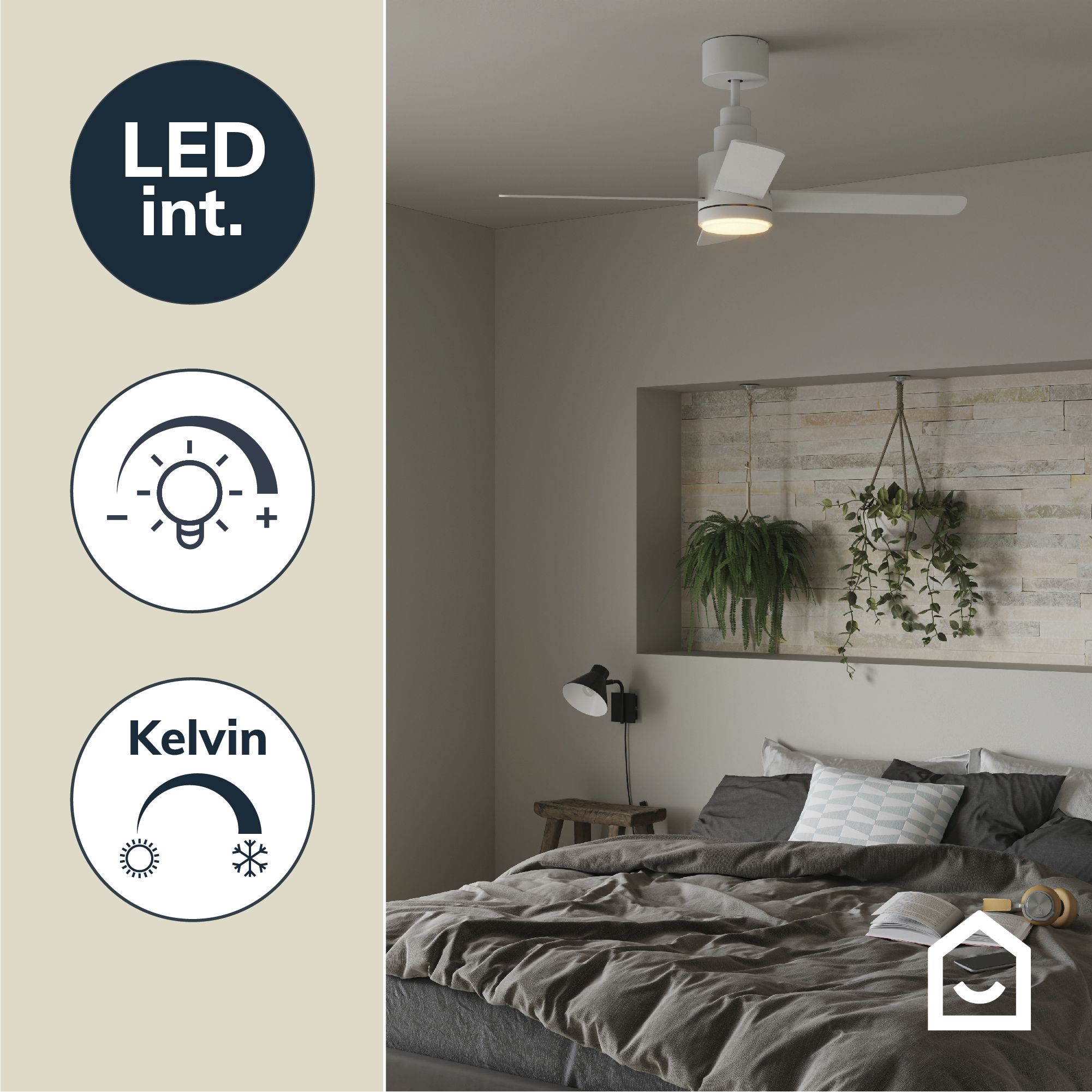 GoodHome Burbank Modern White LED Ceiling fan light