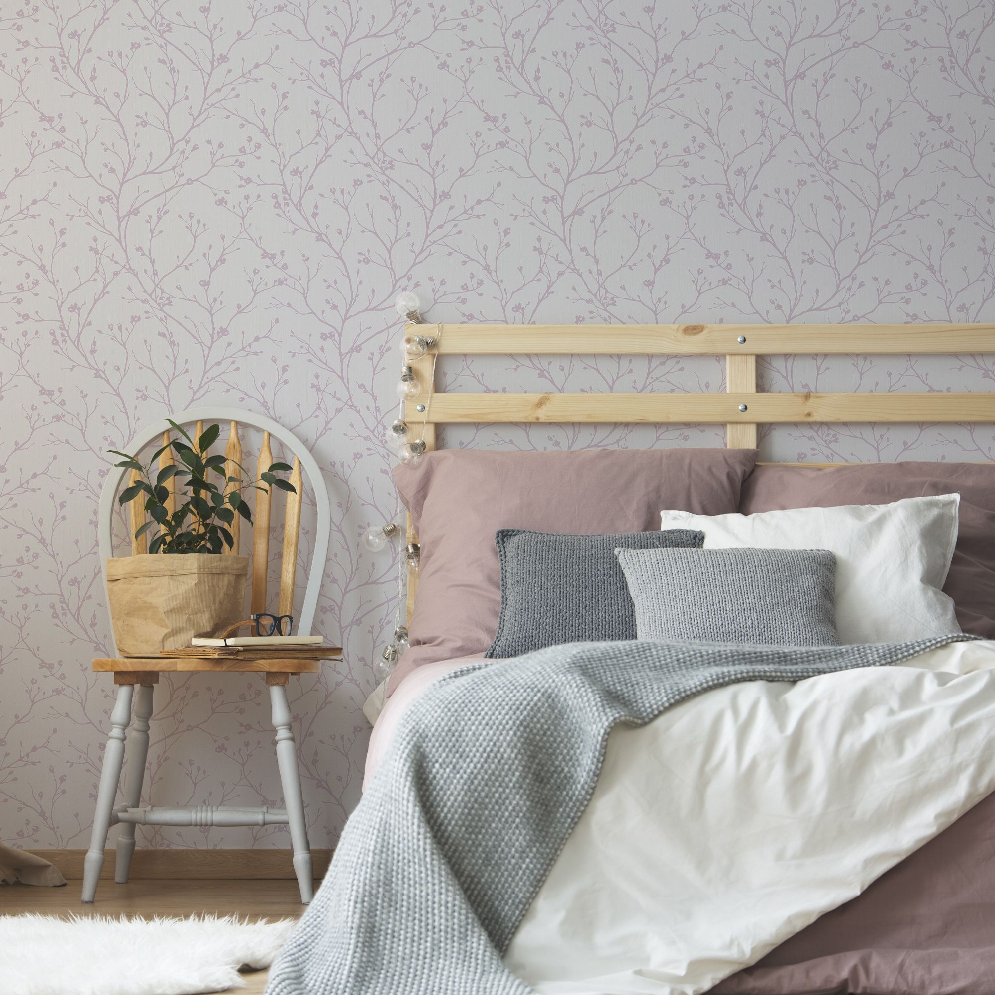 GoodHome Burfield Mauve Metallic effect Trail Textured Wallpaper