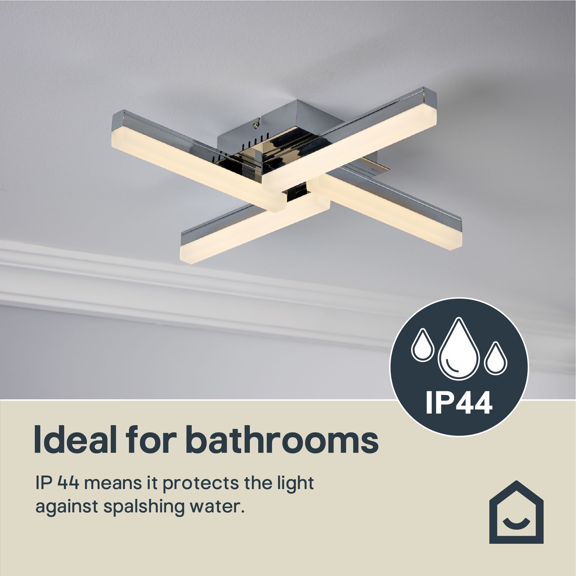 GoodHome Burgos Acrylic & metal Chrome effect 4 Lamp Bathroom LED Ceiling light