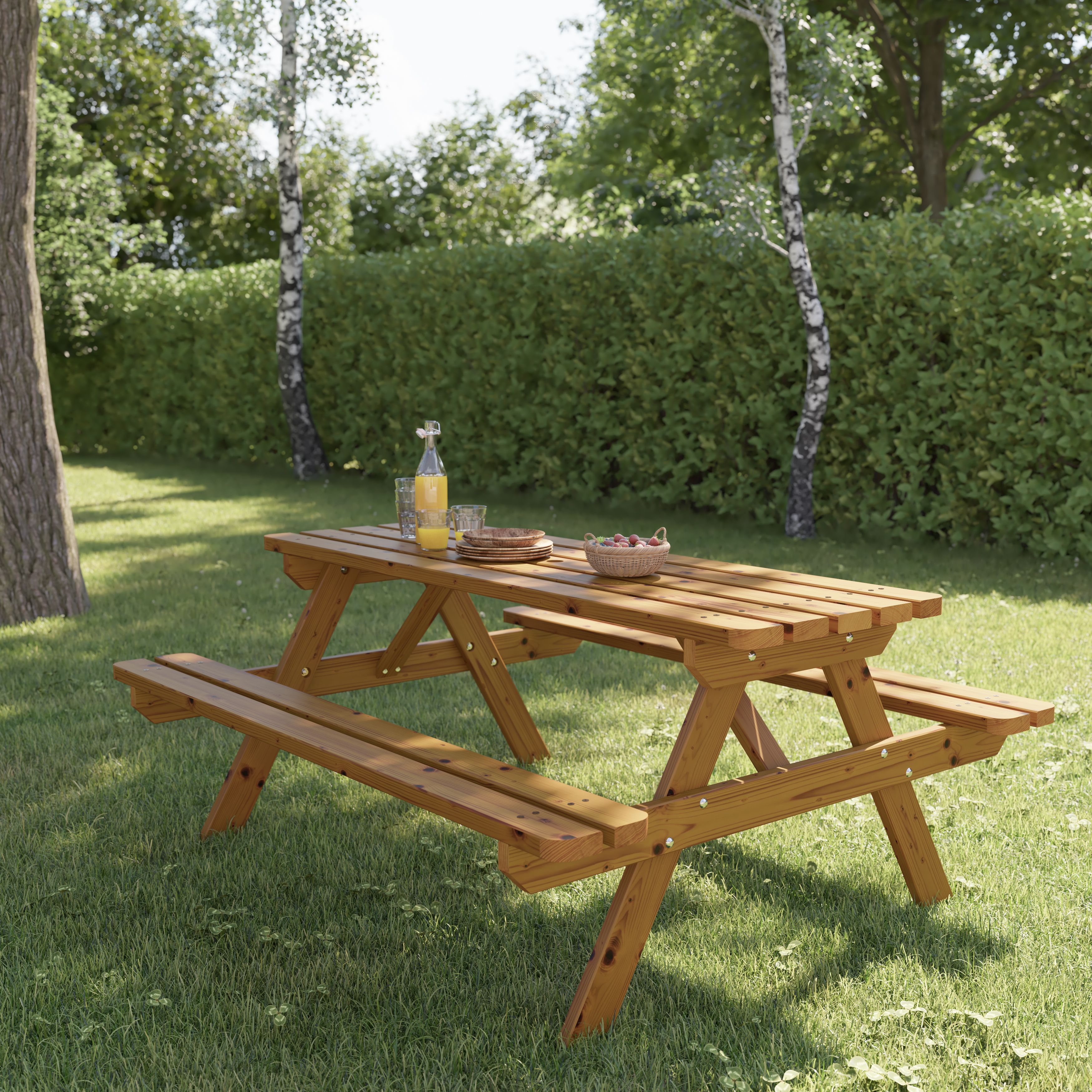 GoodHome Cabbio Wooden 6 seater Rectangular Picnic table