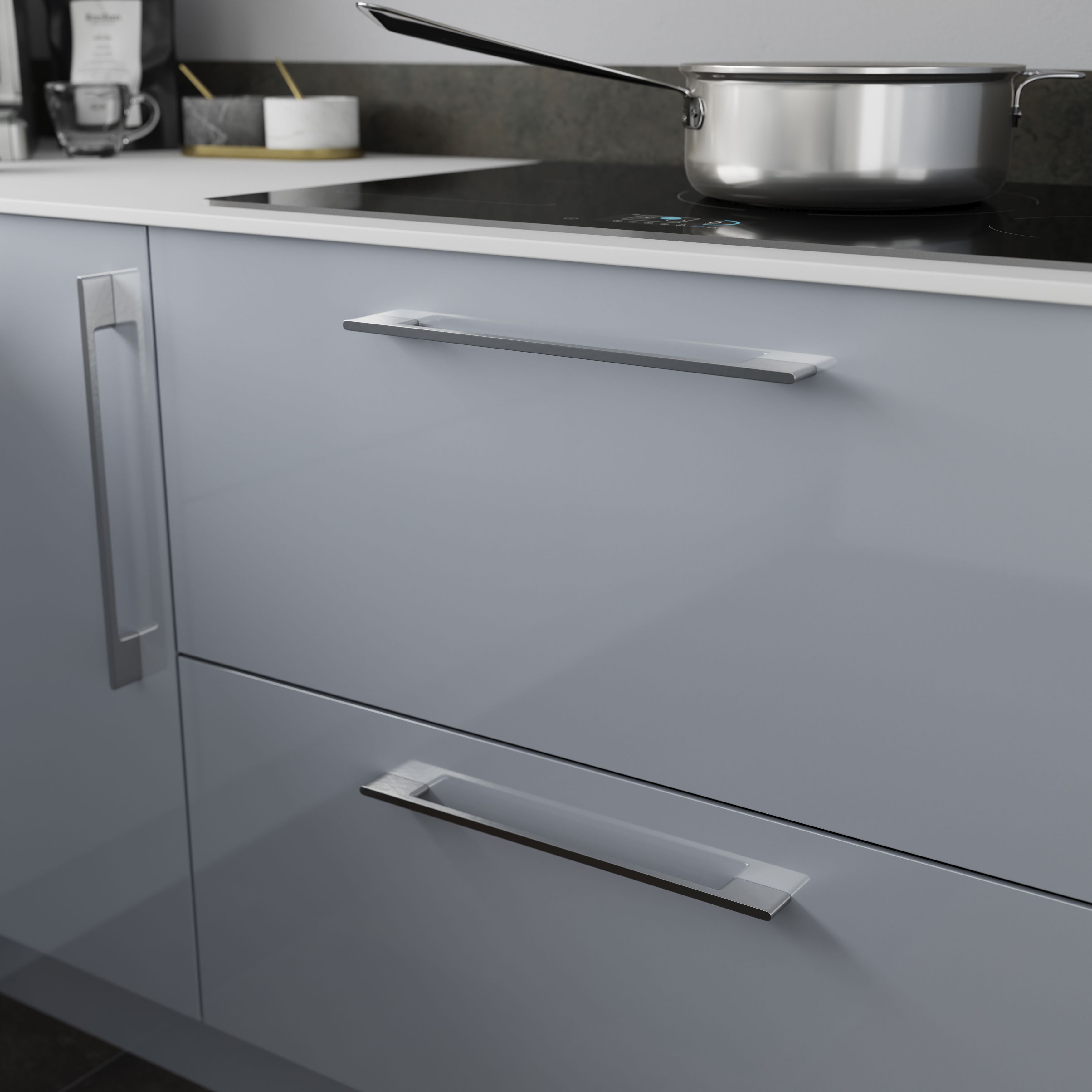 GoodHome Cacao Chrome effect Kitchen cabinets D-shaped Pull Handle (L)35.2cm (D)30mm, Pack of 2