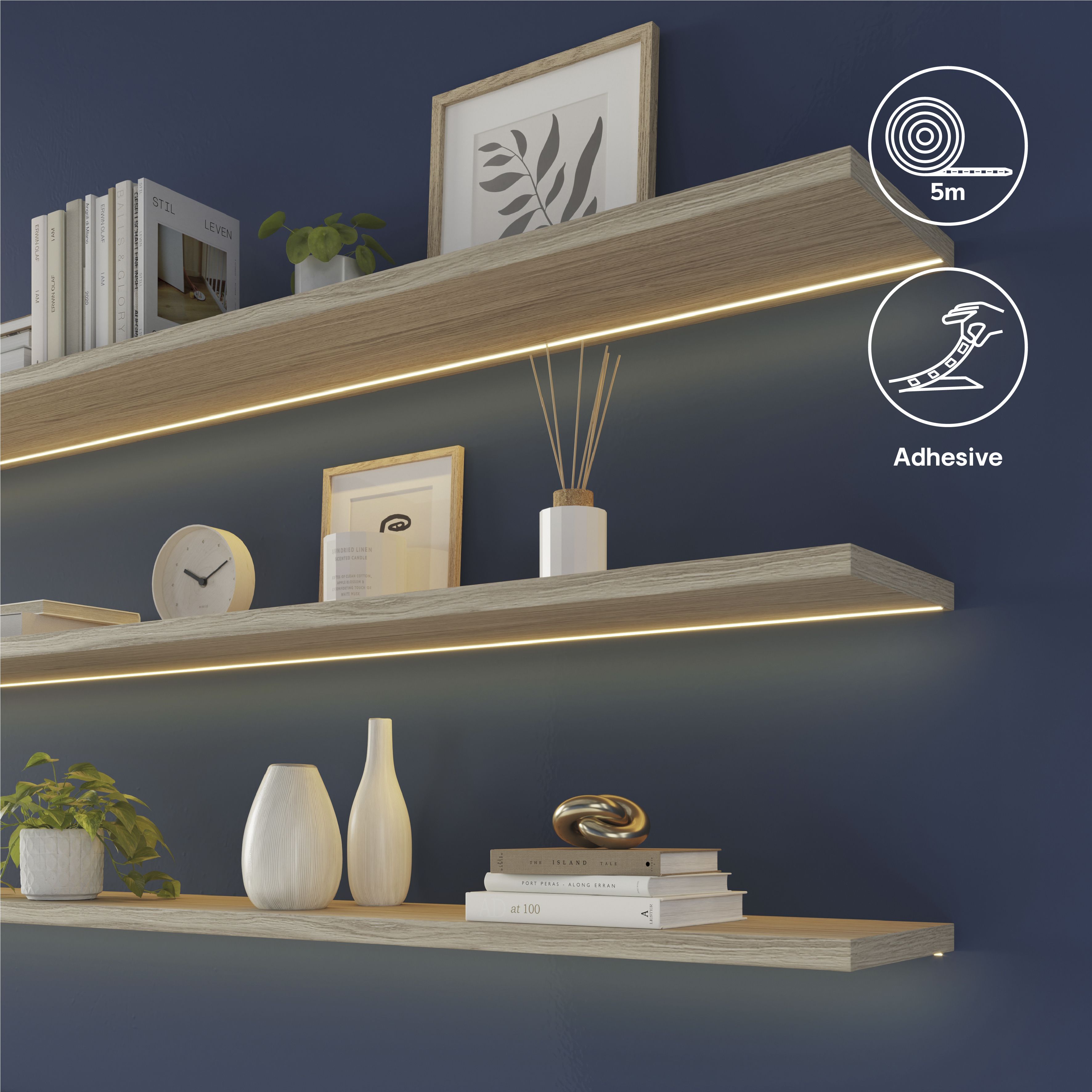 GoodHome Cacella Mains-powered (plug-in) LED Warm white Strip light IP20 2000lm 2700K (L)5m
