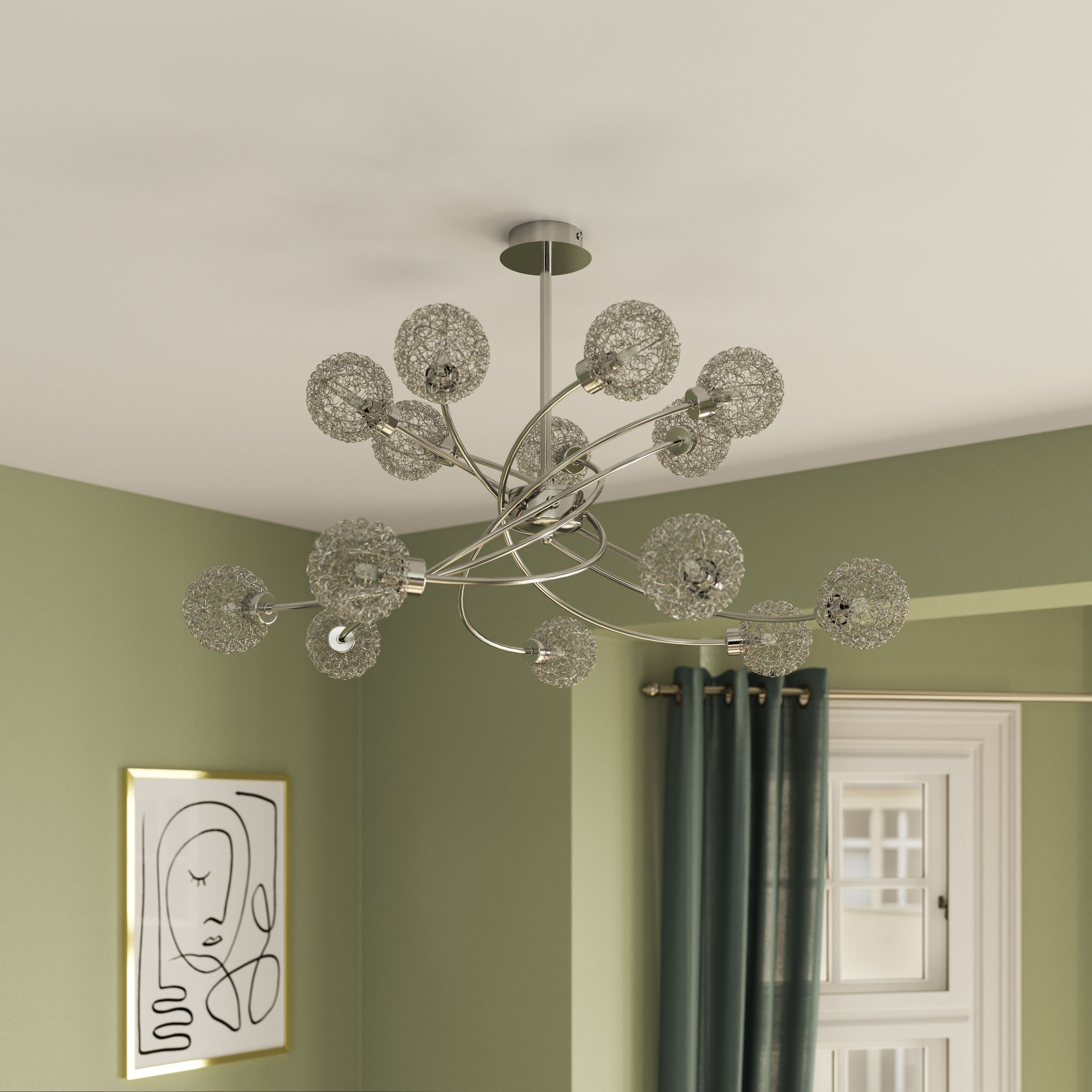 GoodHome Caelus Spiral Metal Chrome effect 14 Lamp Ceiling light