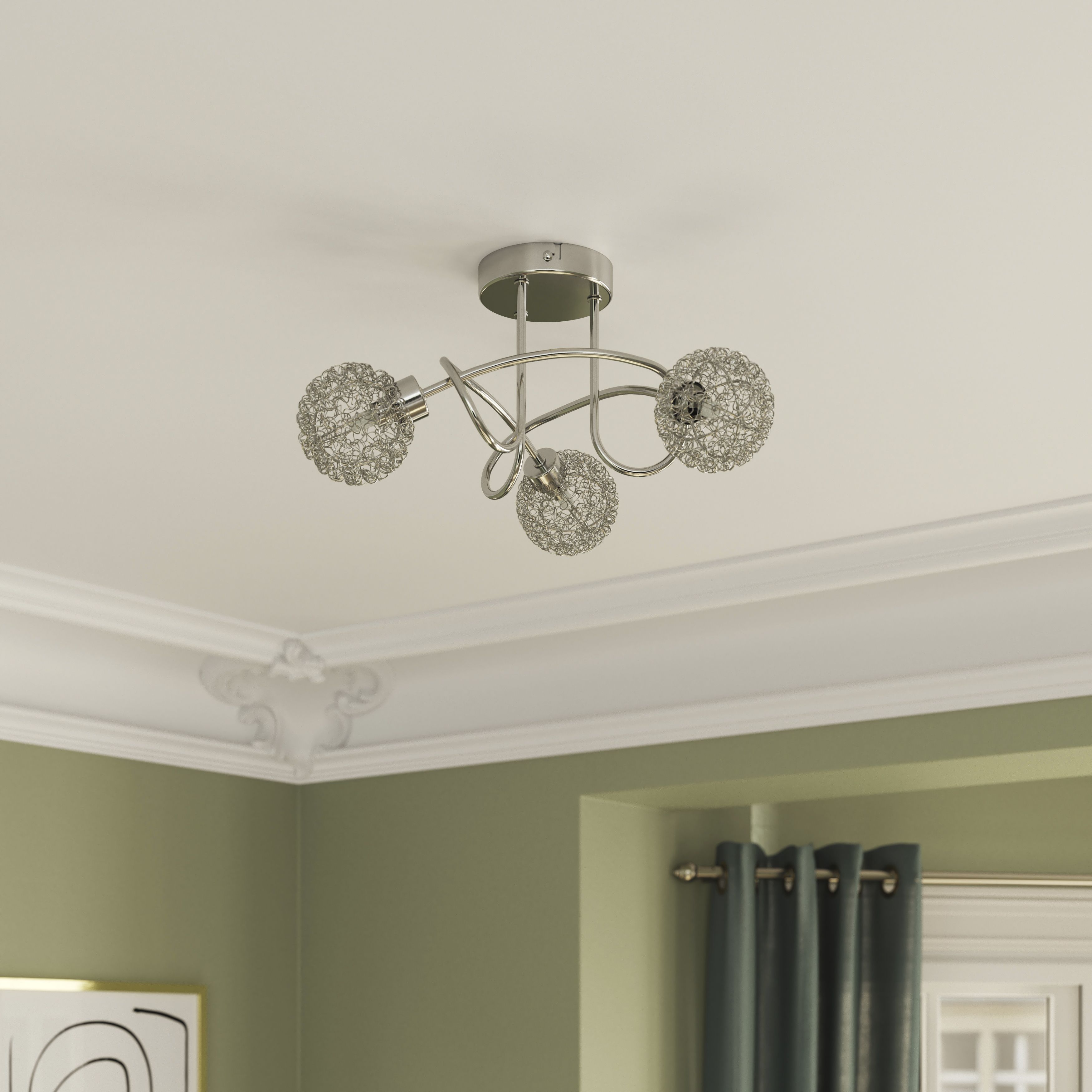 GoodHome Caelus Spiral Metal Chrome effect 3 Lamp Ceiling light