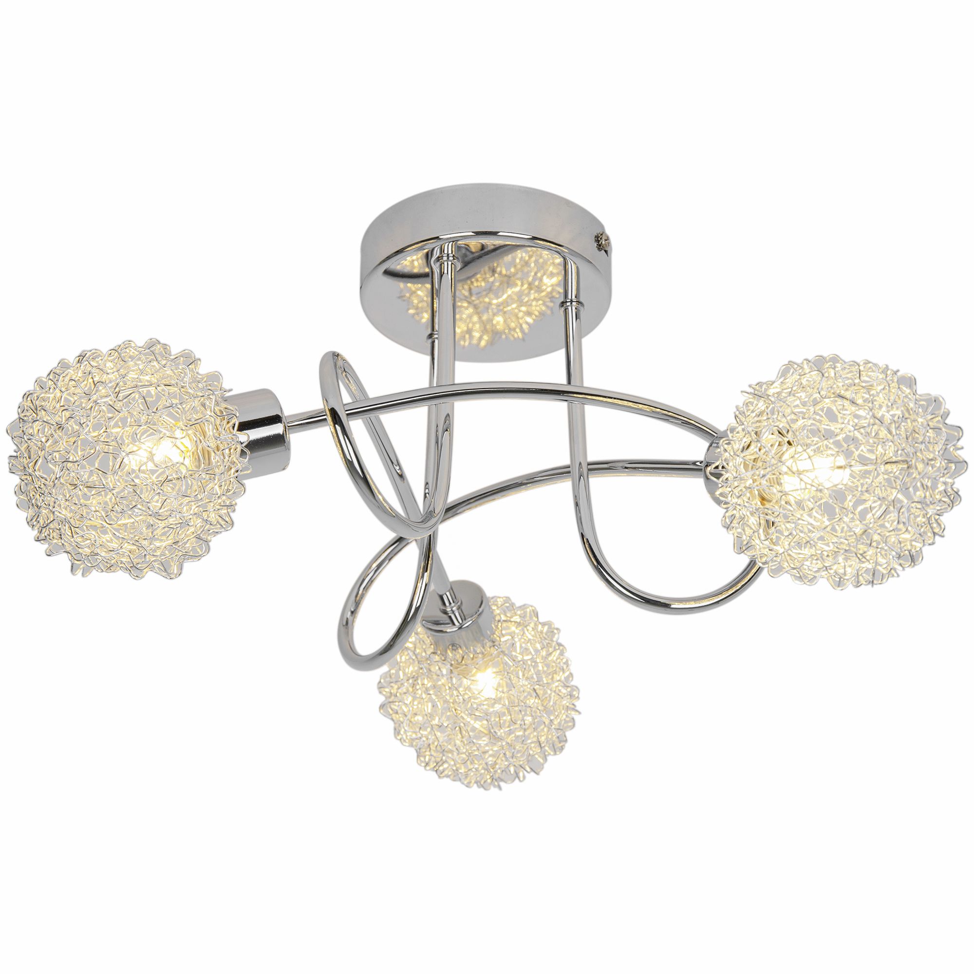GoodHome Caelus Spiral Metal Chrome effect 3 Lamp Ceiling light