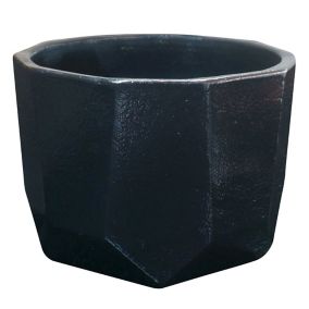 GoodHome Cahto Black Ceramic Hexagonal Plant pot (Dia)13cm
