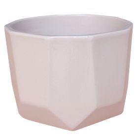 GoodHome Cahto Gloss Pink Ceramic Hexagonal Plant pot (Dia) 13cm, (H)9.5cm