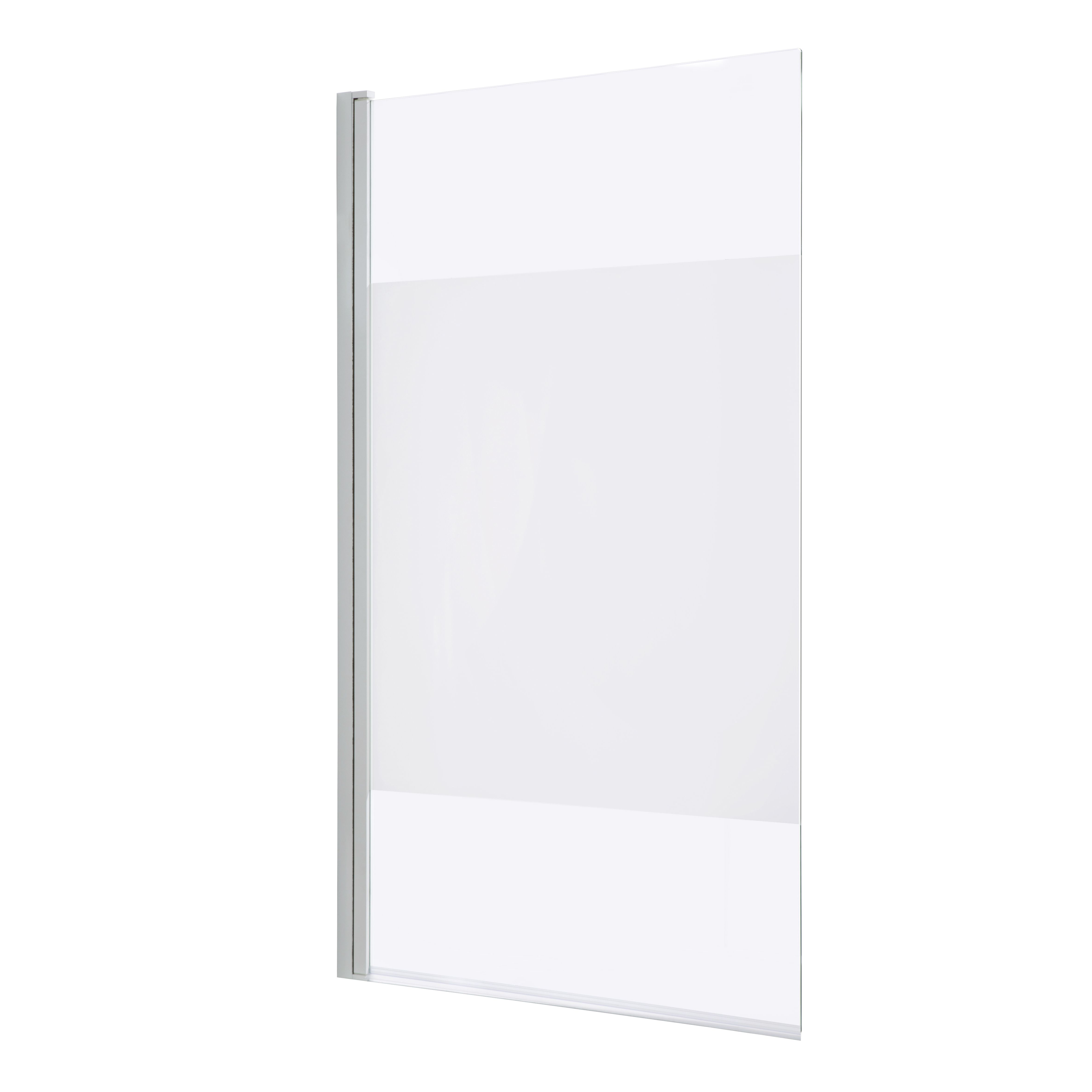 GoodHome calera White Straight 1 panel Frosted Chrome effect frame Bath screen, (W) 865mm (H) 1400mm