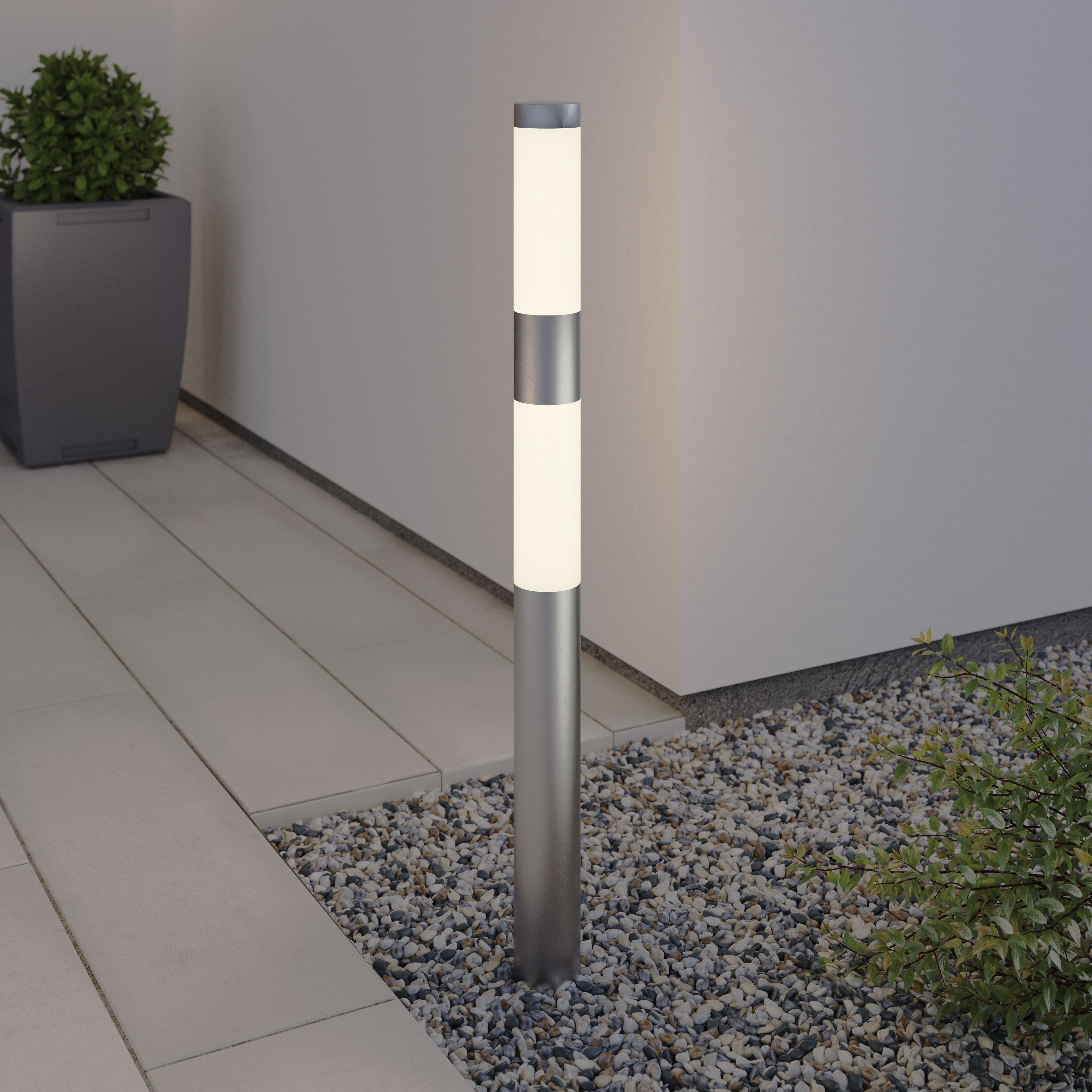 GoodHome Callisto Contemporary Stainless steel Mains-powered 1 lamp Integrated LED Outdoor Post light (H)1000mm