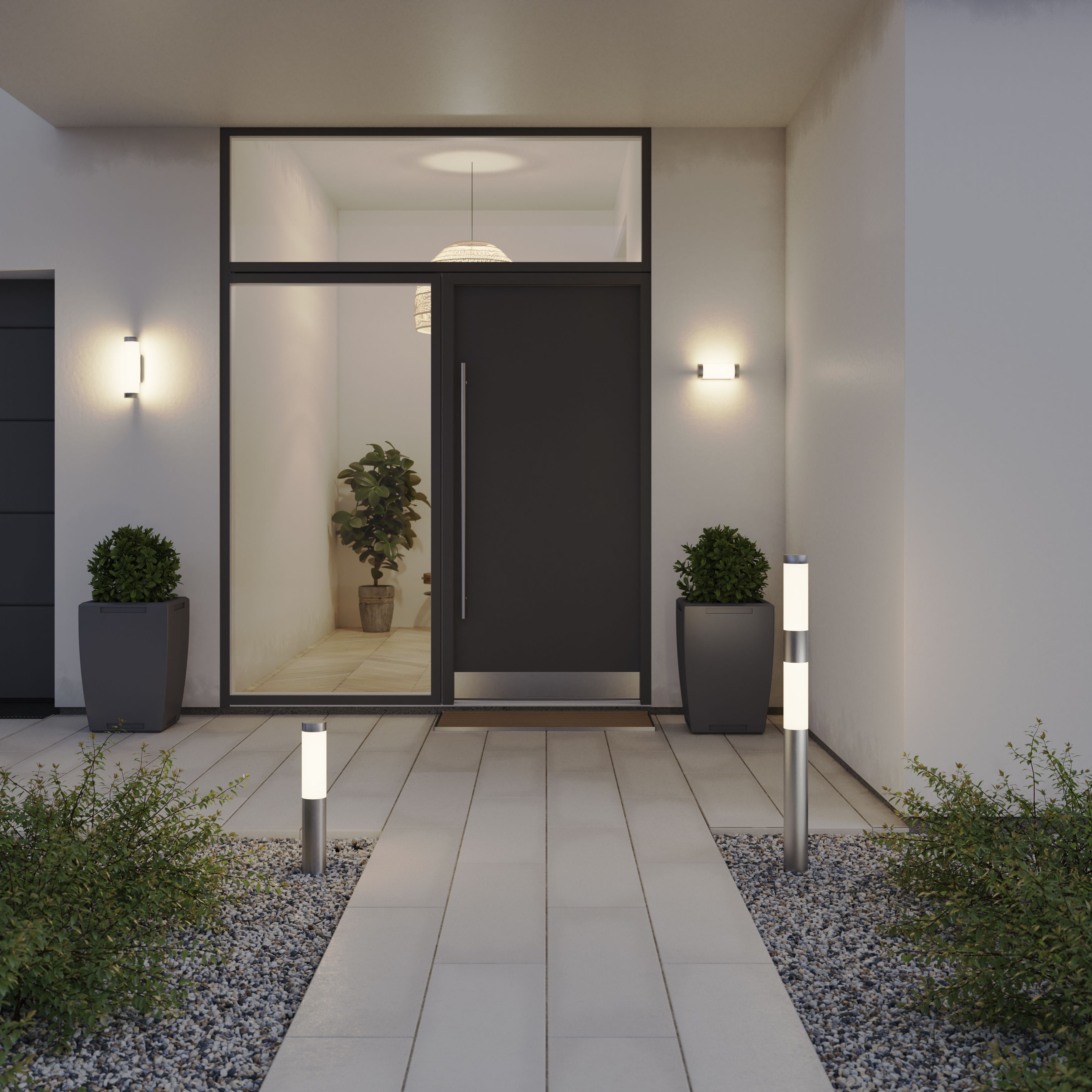 GoodHome Callisto Fixed Satin Stainless steel Mains-powered Integrated LED Outdoor Contemporary Wall light 1400lm (Dia)7.6cm