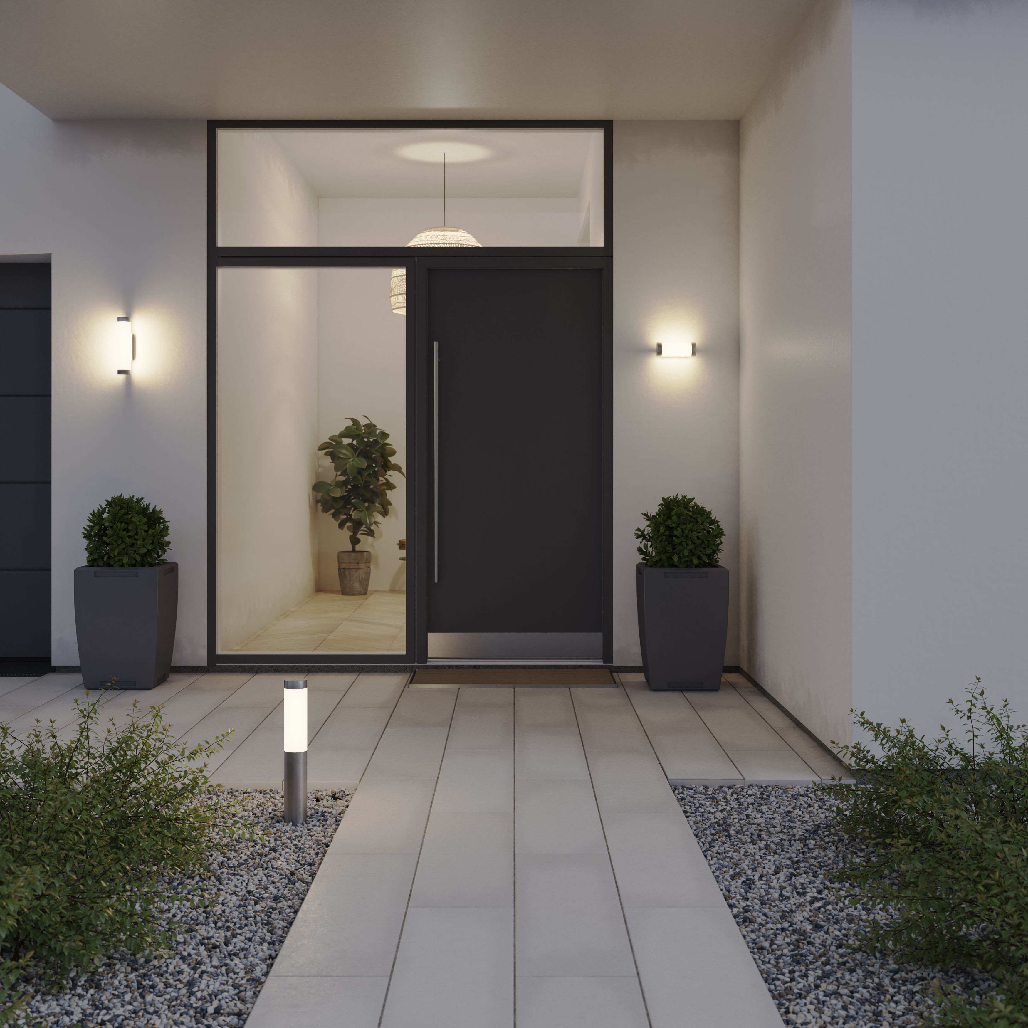 GoodHome Callisto Fixed Satin Stainless steel Mains-powered Integrated LED Outdoor Contemporary Wall light 1400lm (Dia)7.6cm