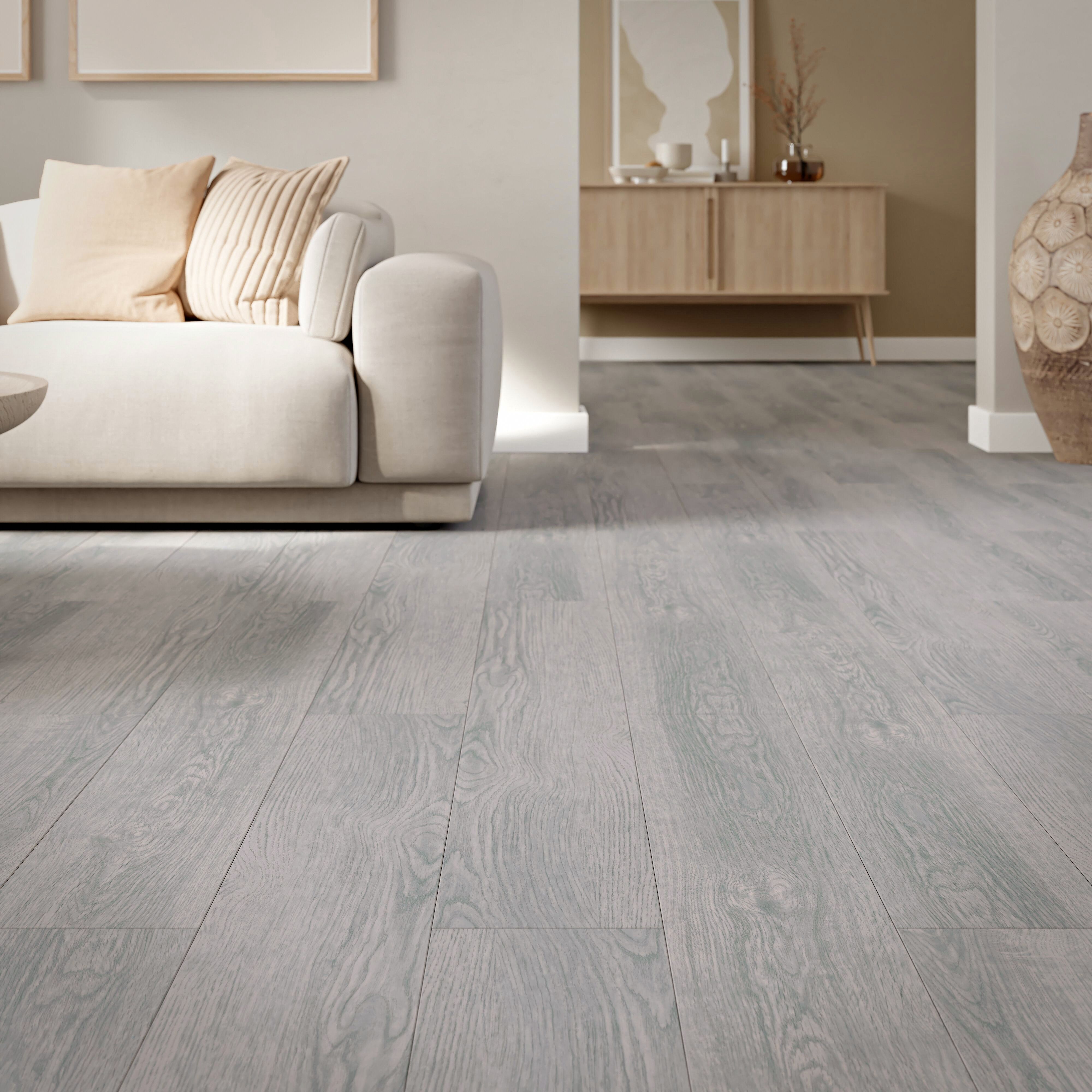 GoodHome Caloundra Grey Natural wood effect Laminate Flooring Sample