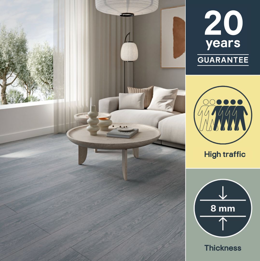 GoodHome Caloundra Vintage oak Vintage plank design Grey wood effect Laminate Flooring, 2.397m²