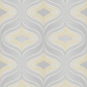 GoodHome Calveley Grey & yellow Diamond Glitter & mica effect Textured Wallpaper Sample