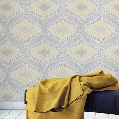 GoodHome Calveley Grey & yellow Glitter & mica effect Diamond Textured Wallpaper