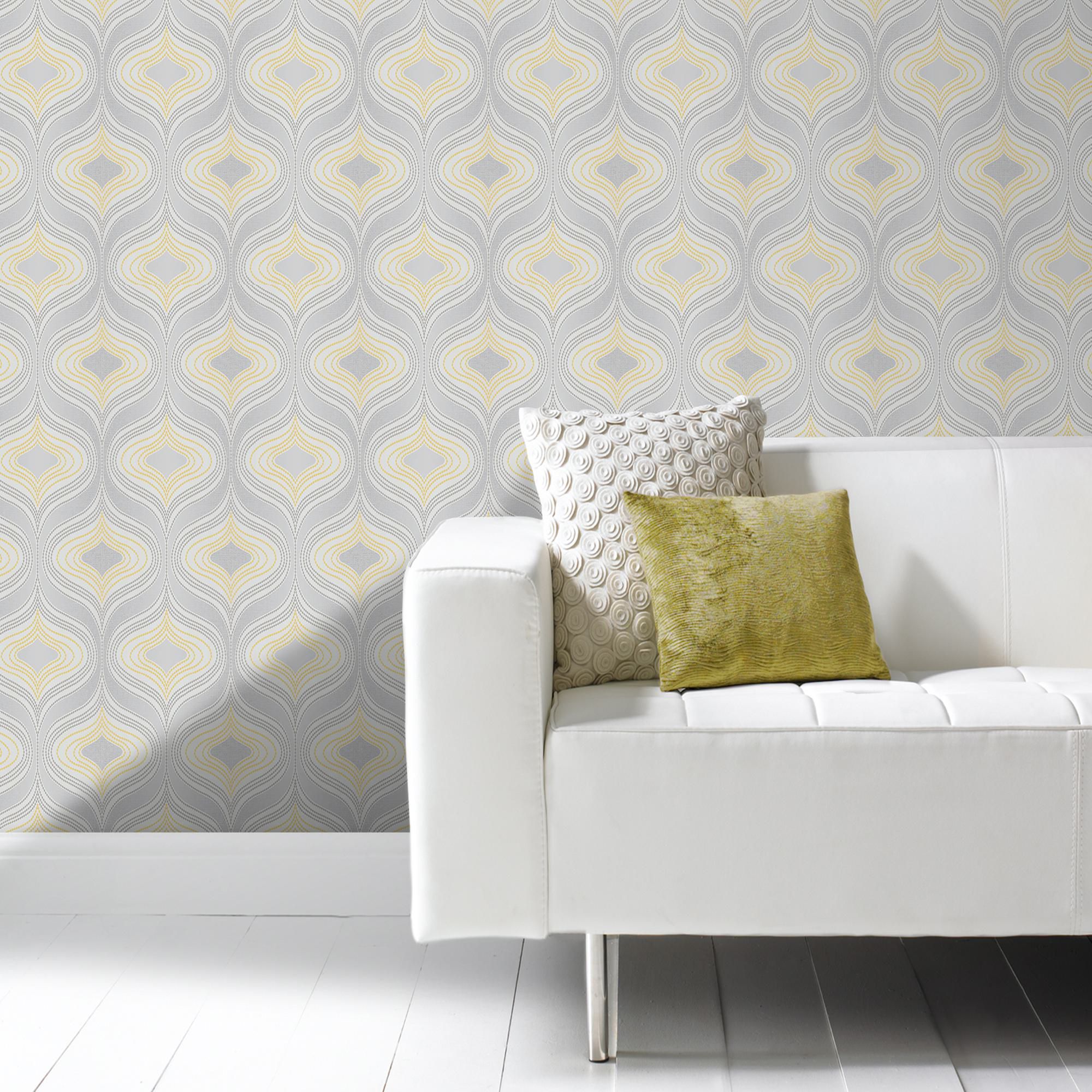 GoodHome Calveley Grey & yellow Glitter & mica effect Diamond Textured Wallpaper