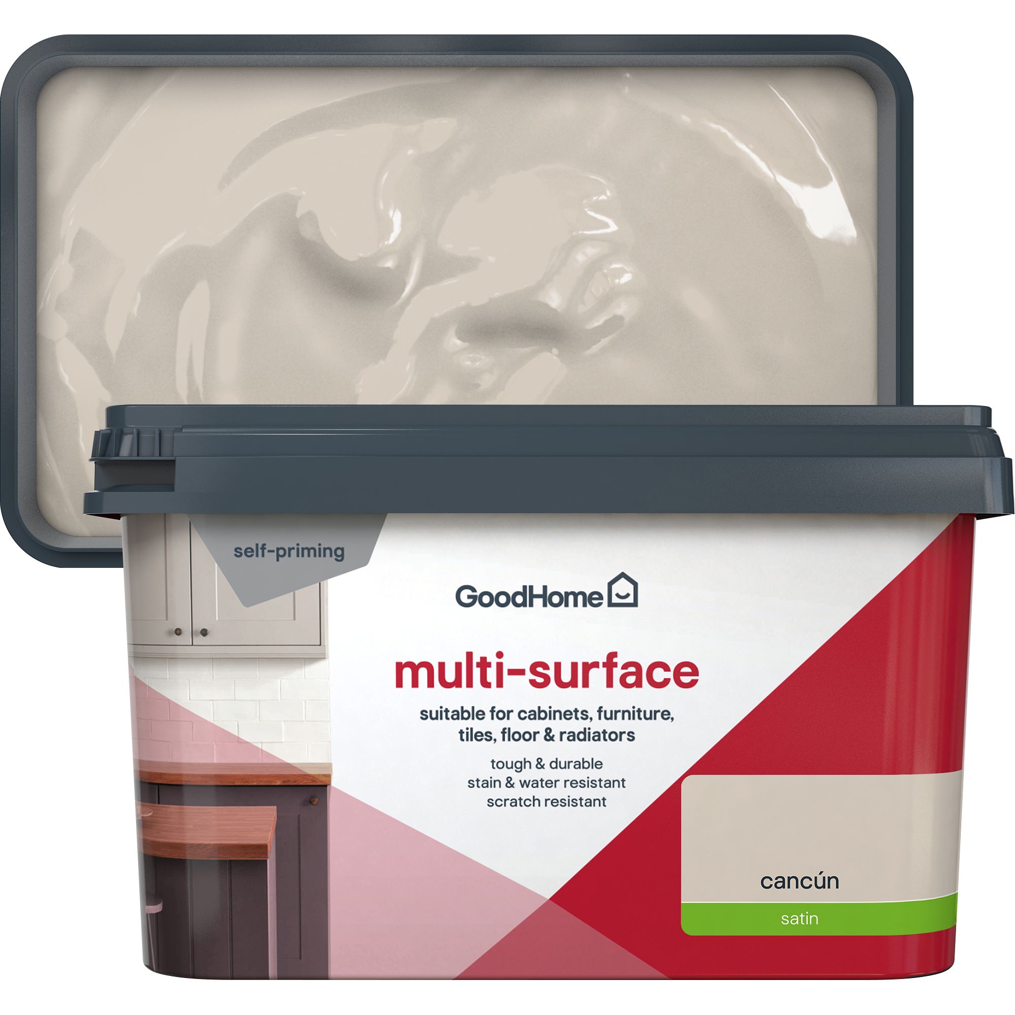 GoodHome Cancún Satin Multi-surface paint, 2L