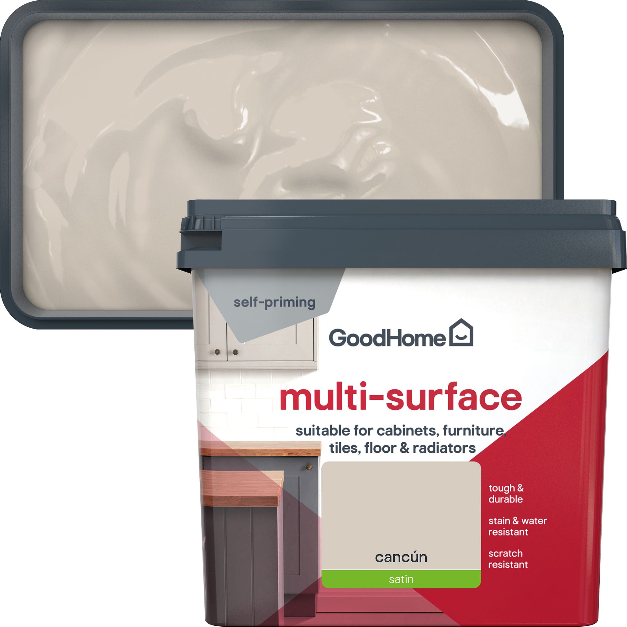 GoodHome Cancún Satin Multi-surface paint, 750ml