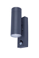 GoodHome Candiac Fixed Matt Dark grey Integrated LED PIR Motion sensor Outdoor Up & down Wall light