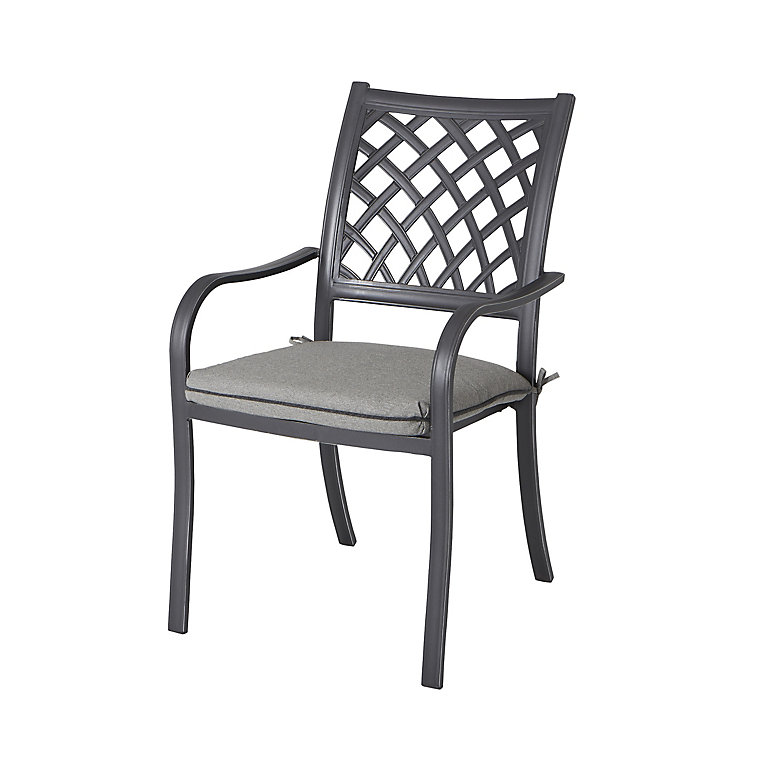 Goodhome Carambole Dark Grey Metal, Outdoor Metal Dining Chairs With Arms