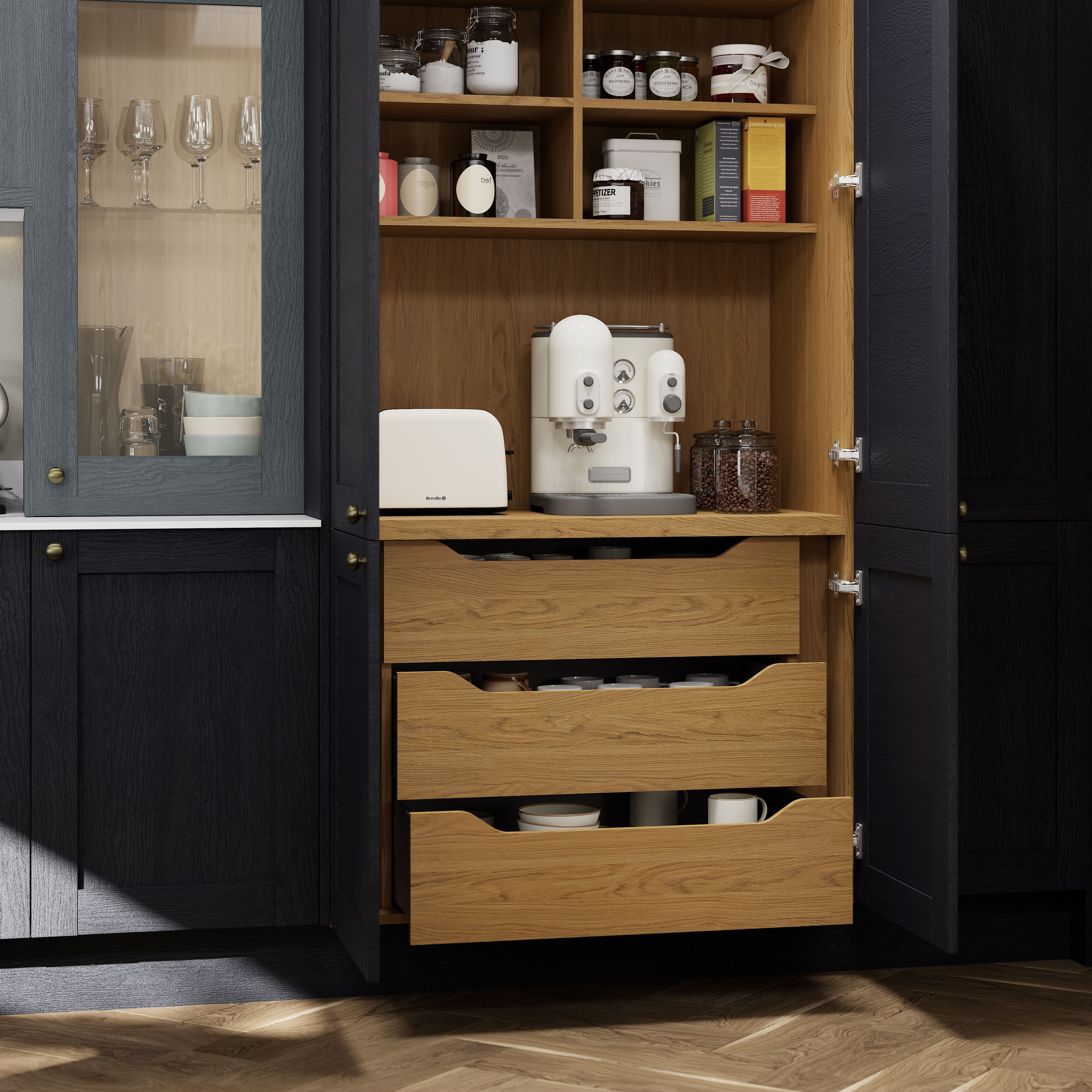 GoodHome Caraway Matt brown oak effect Internal drawer front, Set of 3 (H)715mm (W)964mm (T)18mm
