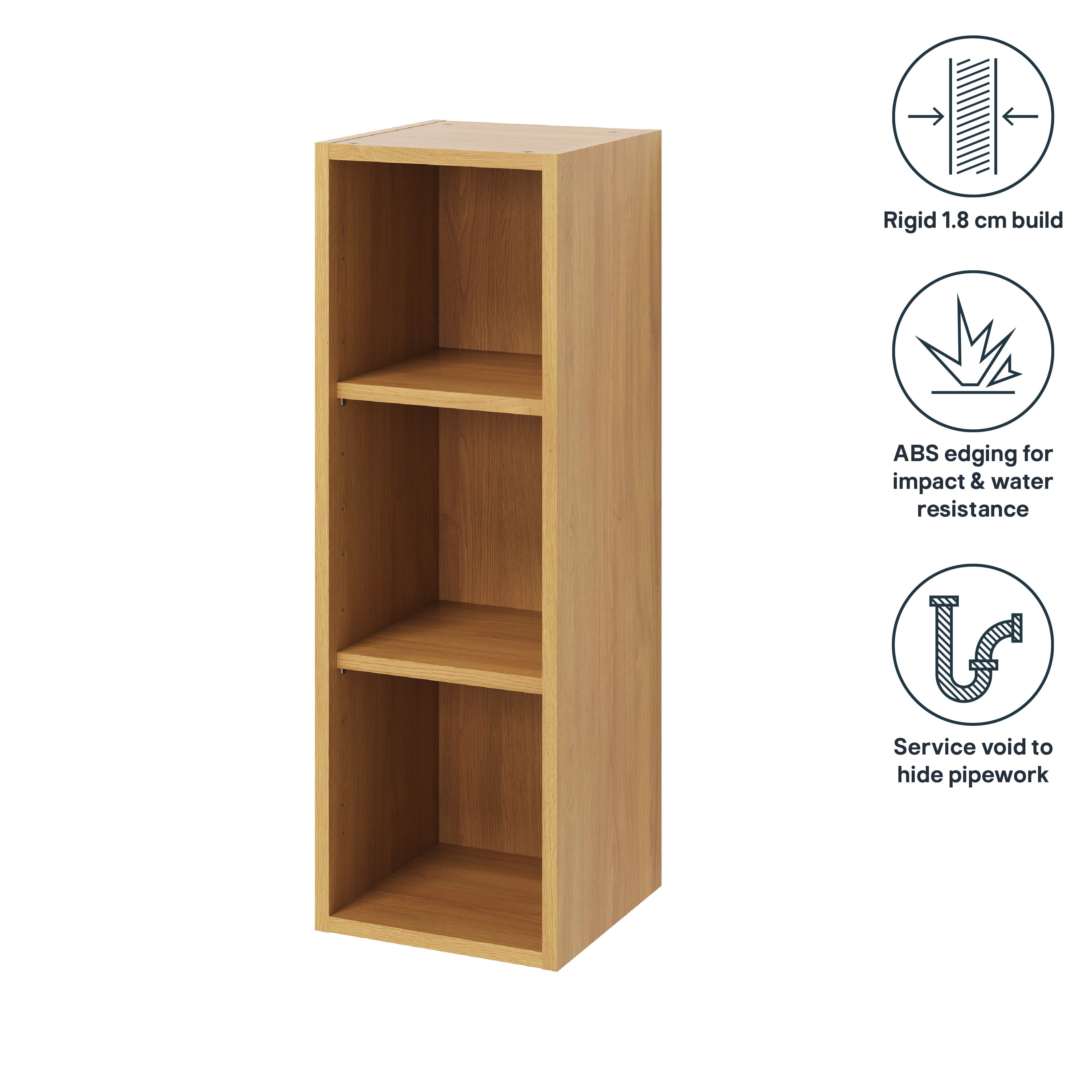 GoodHome Caraway Oak effect Tall Wall cabinet, (W)300mm (D)320mm