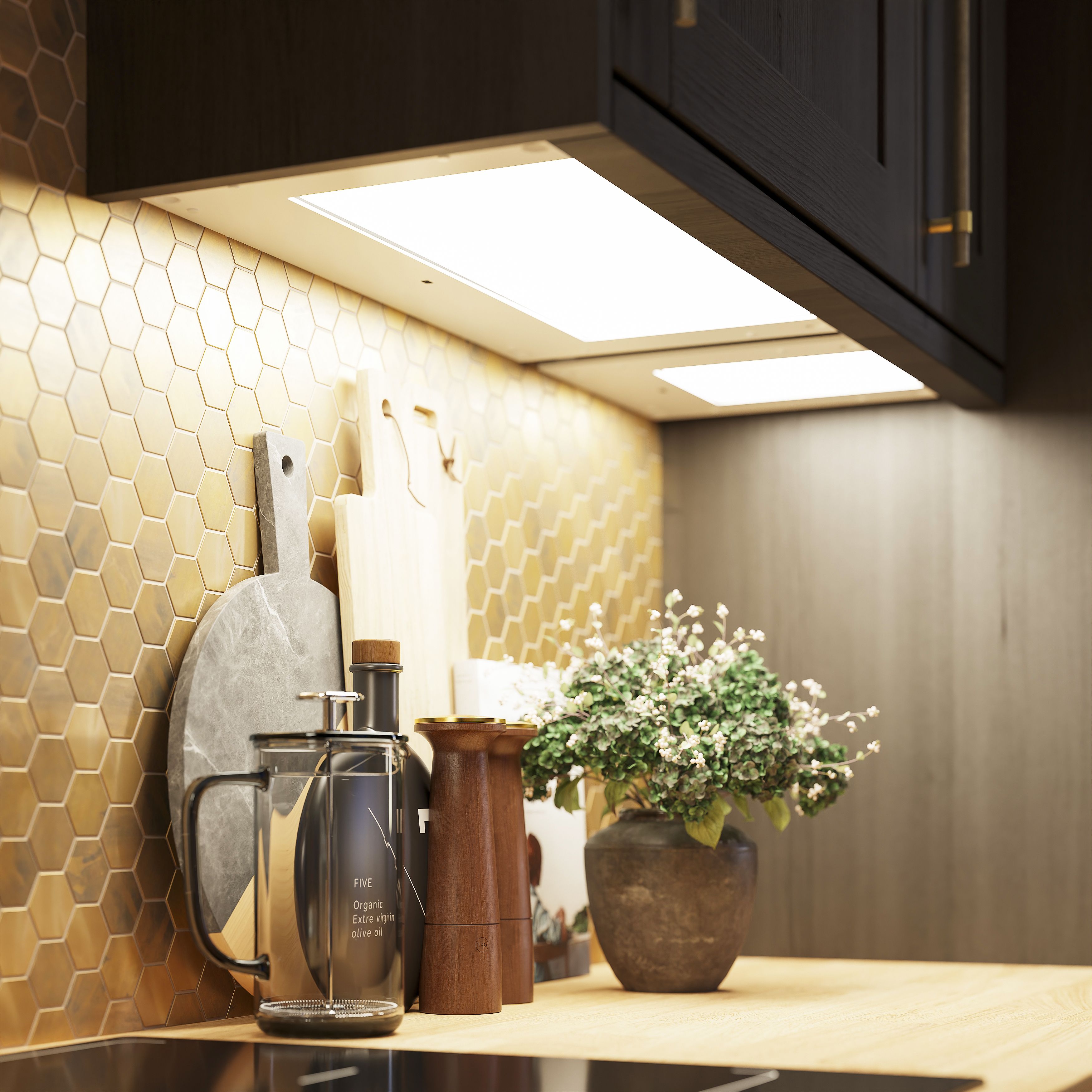 GoodHome Caraway White Mains-powered LED Cool white & warm white Under cabinet light IP20 (L)319mm (W)564mm