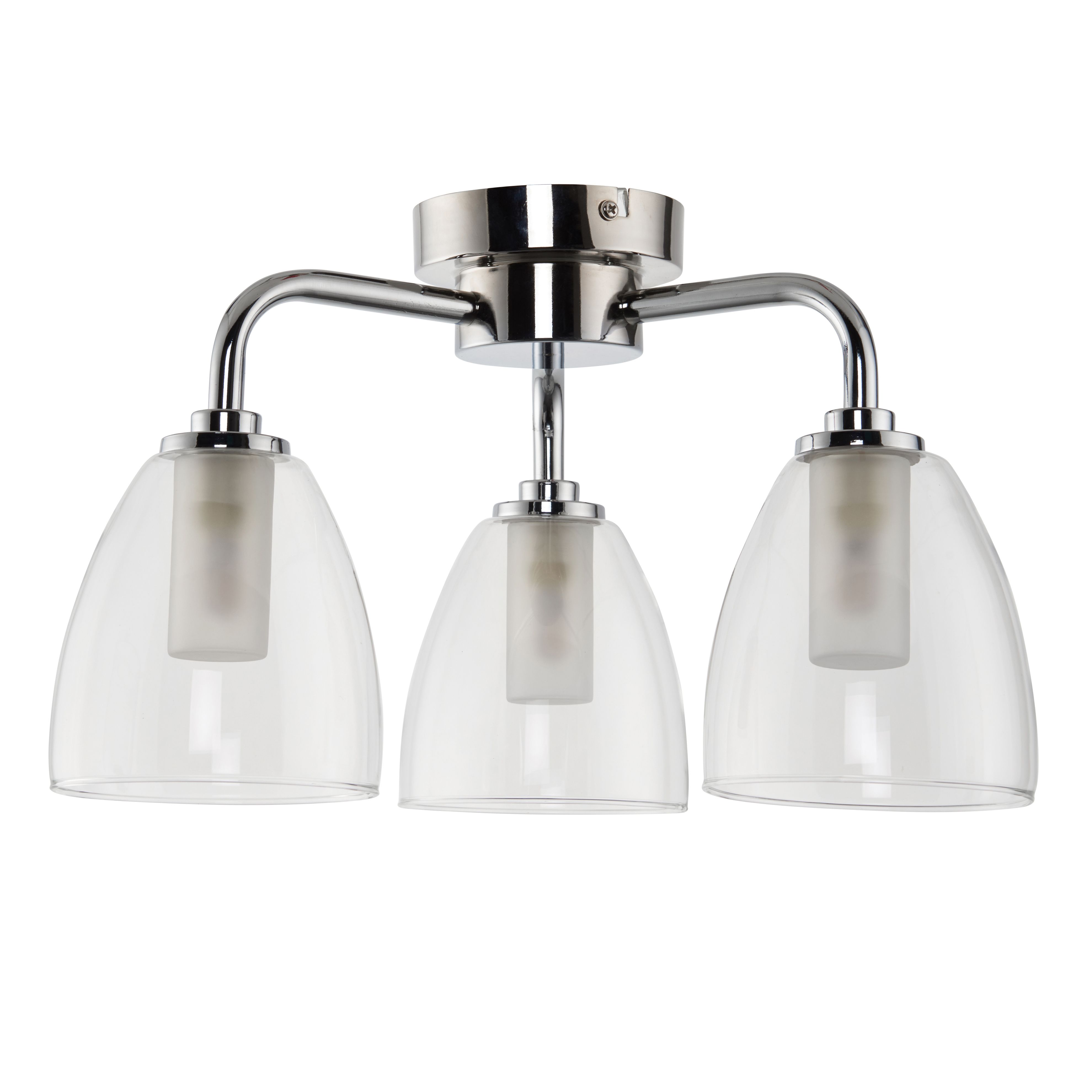 GoodHome Carisi Glass & metal Chrome effect 3 Lamp Bathroom Ceiling light