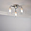 GoodHome Carisi Glass & metal Chrome effect 3 Lamp Bathroom Ceiling light