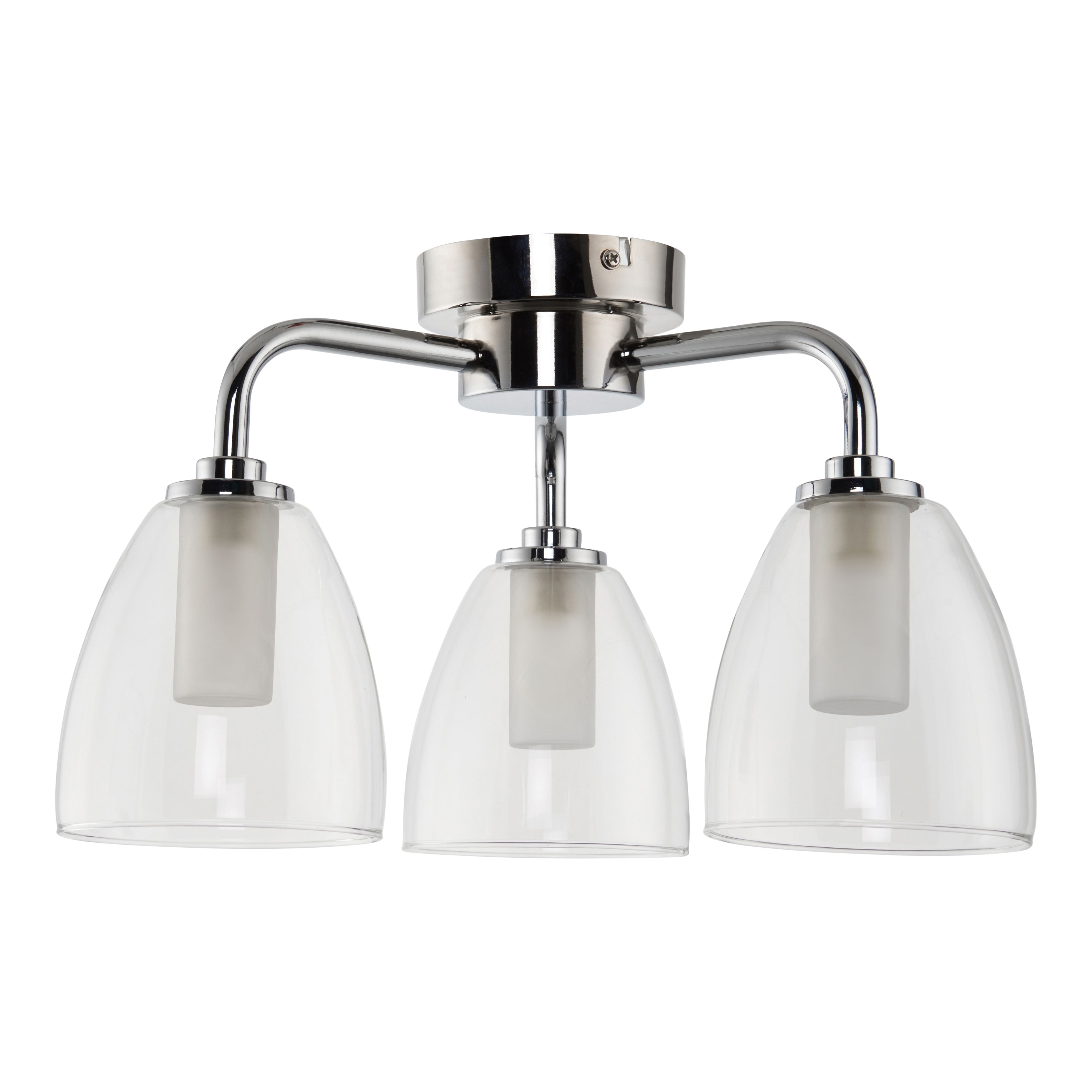 GoodHome Carisi Glass & metal Chrome effect 3 Lamp Bathroom Ceiling light