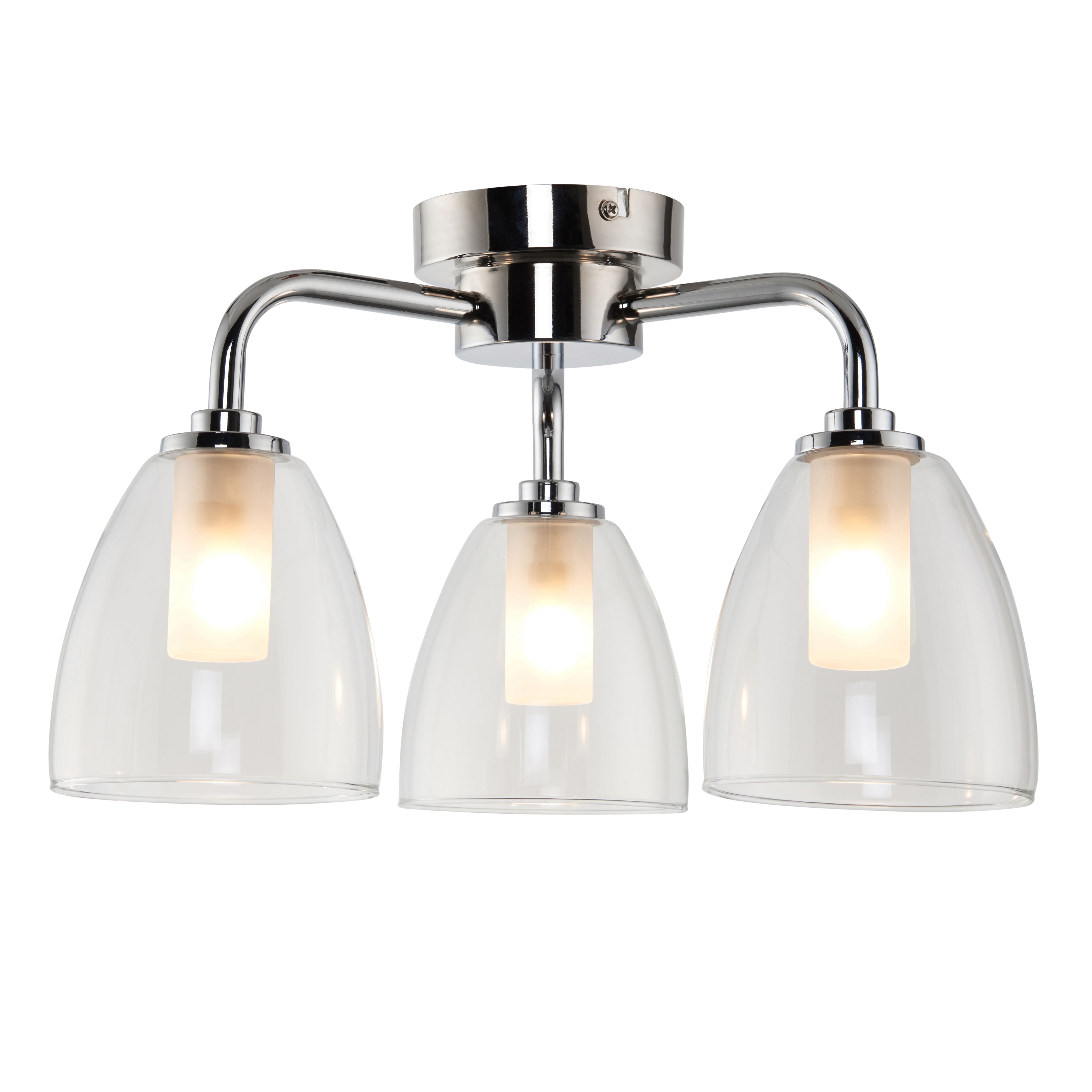 GoodHome Carisi Glass & metal Chrome effect 3 Lamp Bathroom Ceiling light