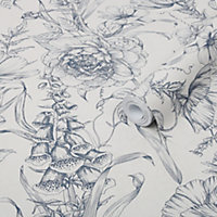 GoodHome Carnanton Navy Floral Metallic effect Smooth Wallpaper