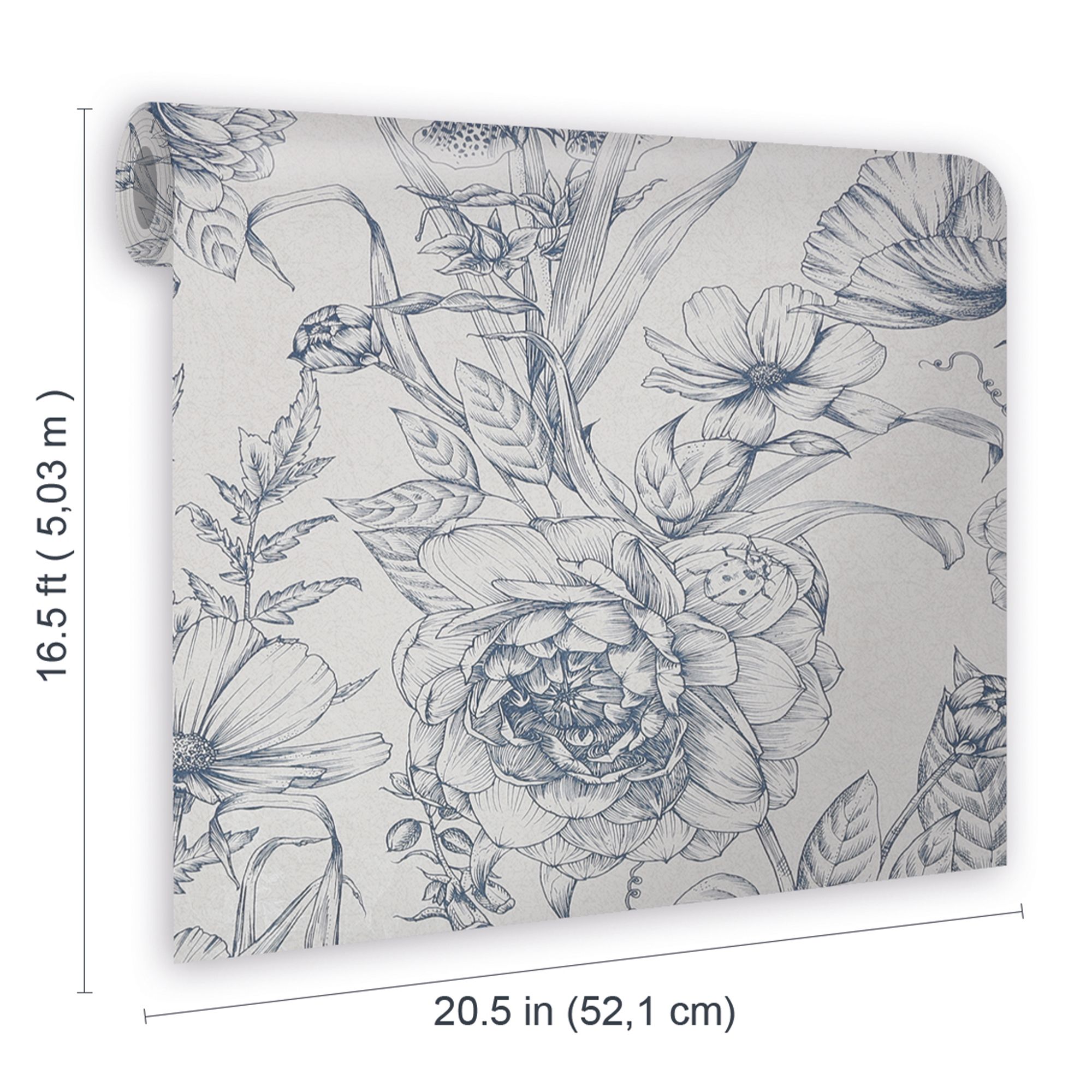 GoodHome Carnanton Navy Metallic effect Floral Smooth Wallpaper