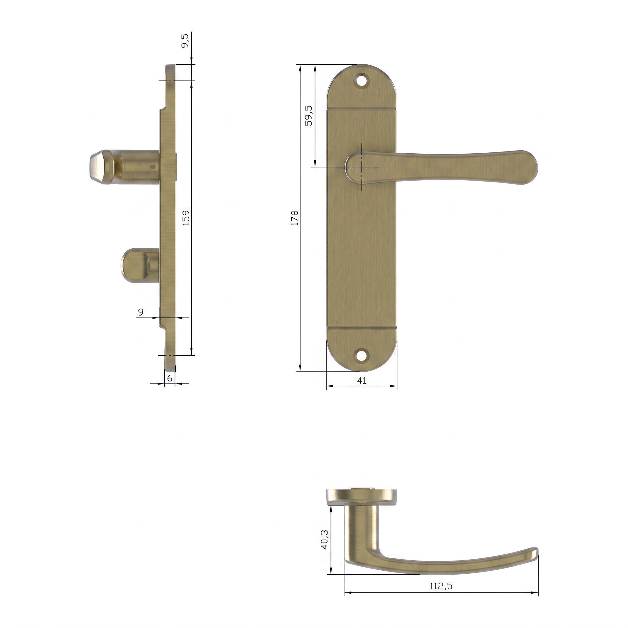 GoodHome Caspe Brushed Antique brass effect Curved Latch Door handle (L)112mm (D)46.3mm Pair