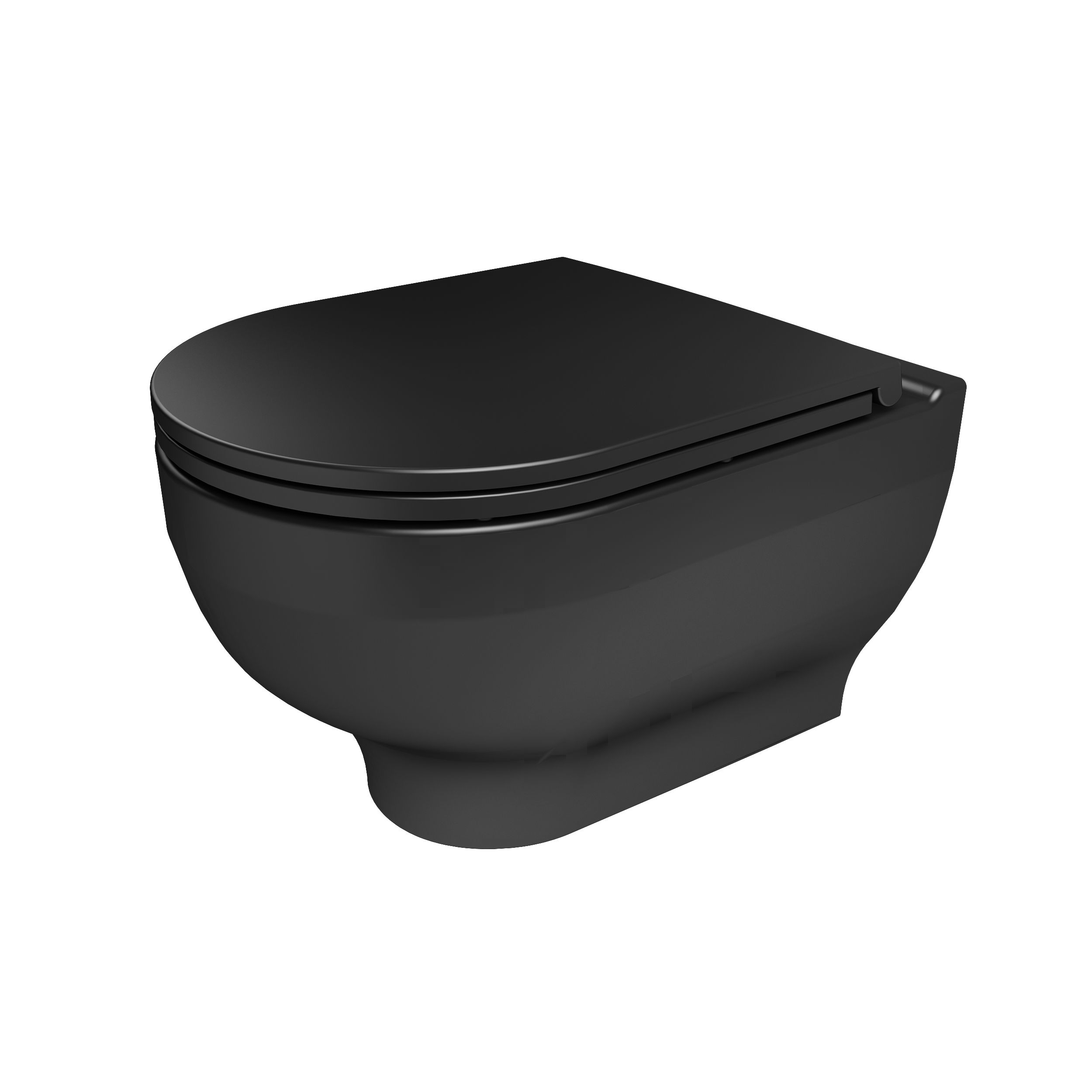 GoodHome Cavally Black Rimless Wall hung Round Toilet pan with Soft close seat