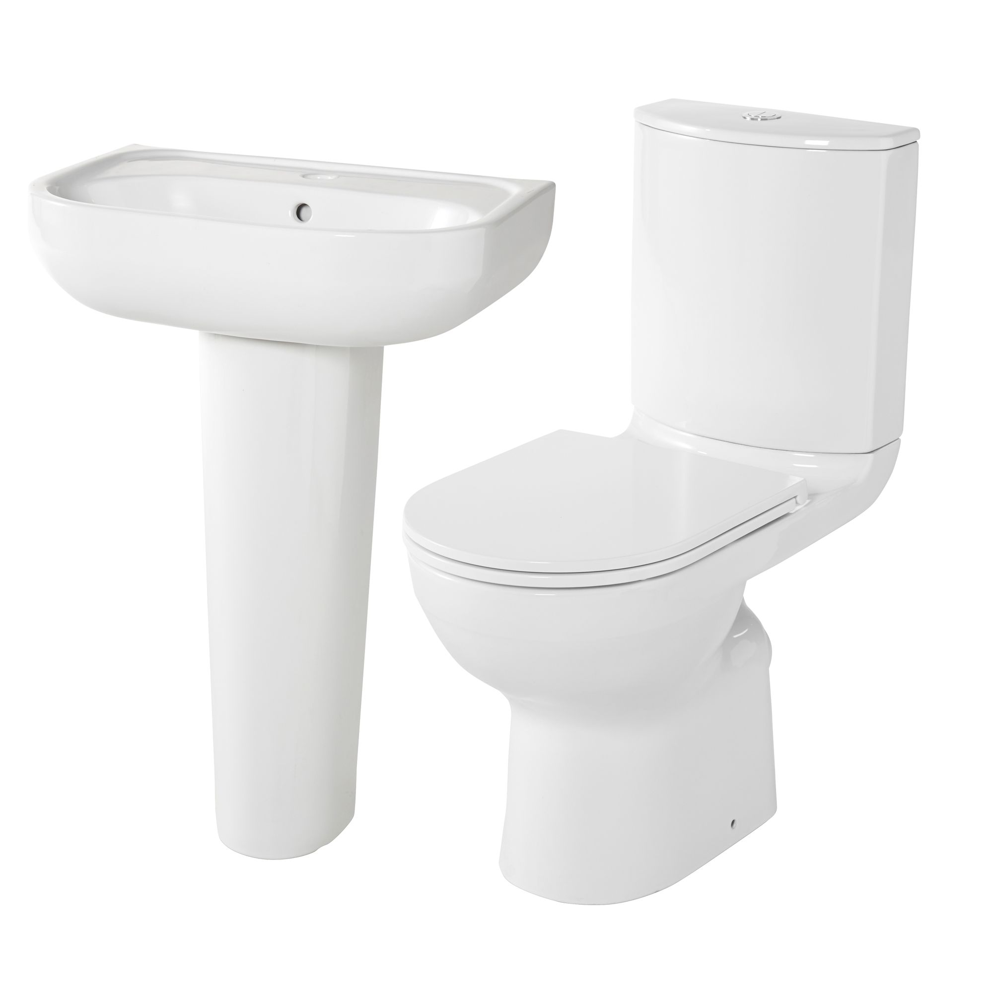 GoodHome Cavally comfort White Close-coupled Floor-mounted Toilet & full pedestal basin (W)370mm (H)880mm