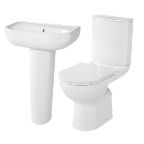GoodHome Cavally comfort White Close-coupled Floor-mounted Toilet & full pedestal basin Without taps (W)370mm (H)880mm