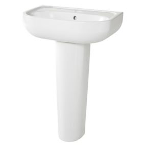 GoodHome Cavally Gloss White Oval Full pedestal Basin (H)84cm (W)56cm