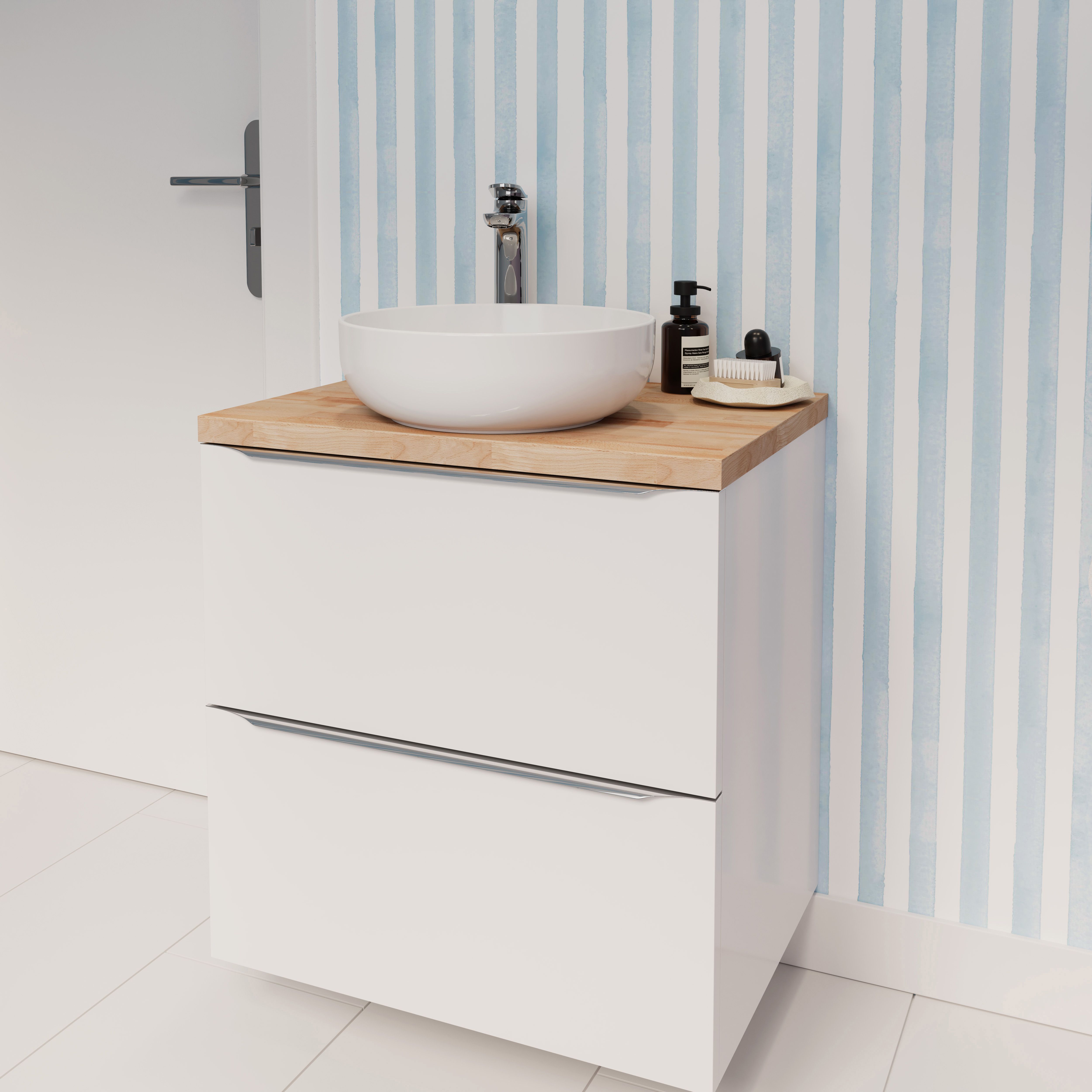 GoodHome Cavally Gloss White Round Counter top Basin (W)35cm