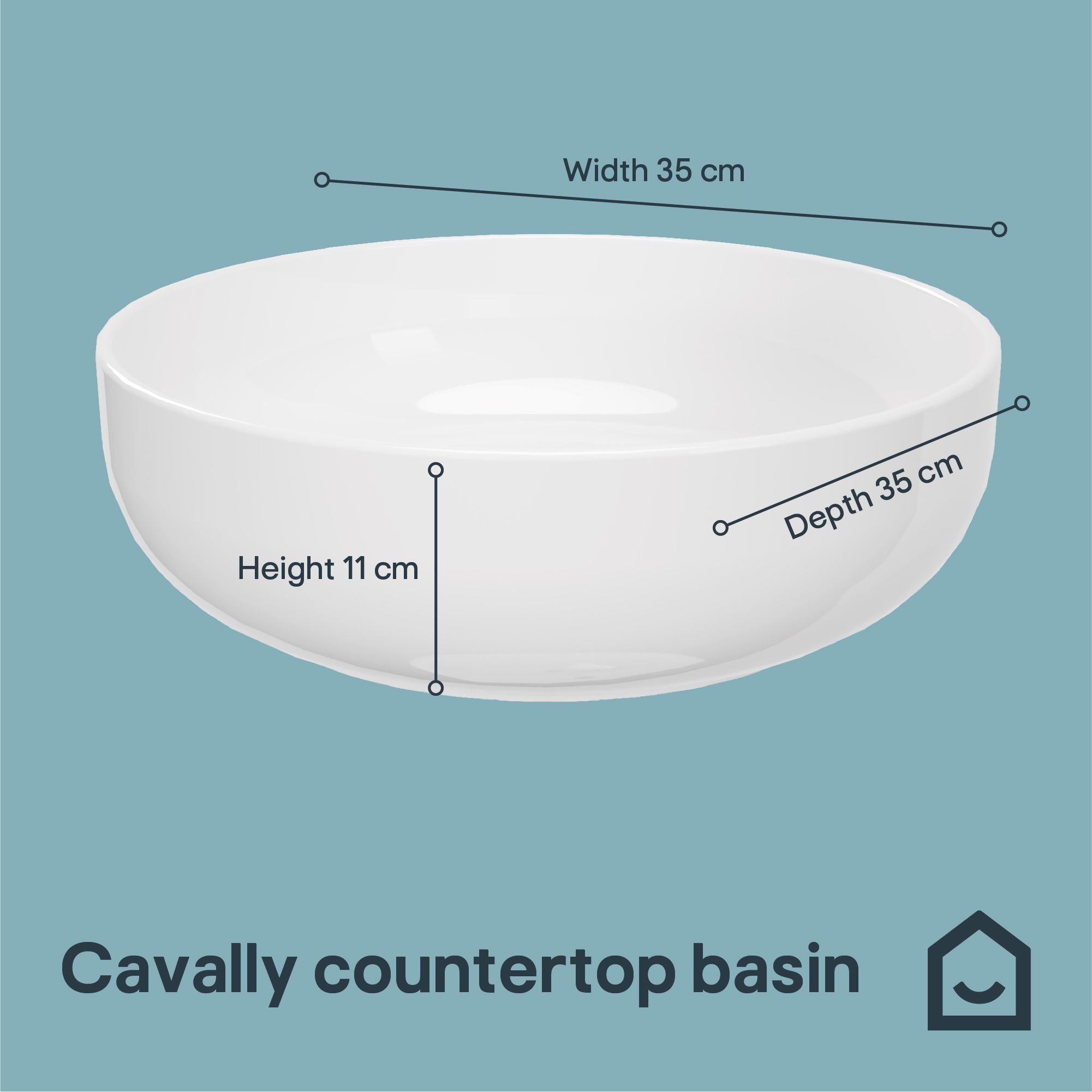 GoodHome Cavally Gloss White Round Counter top Basin (W)35cm