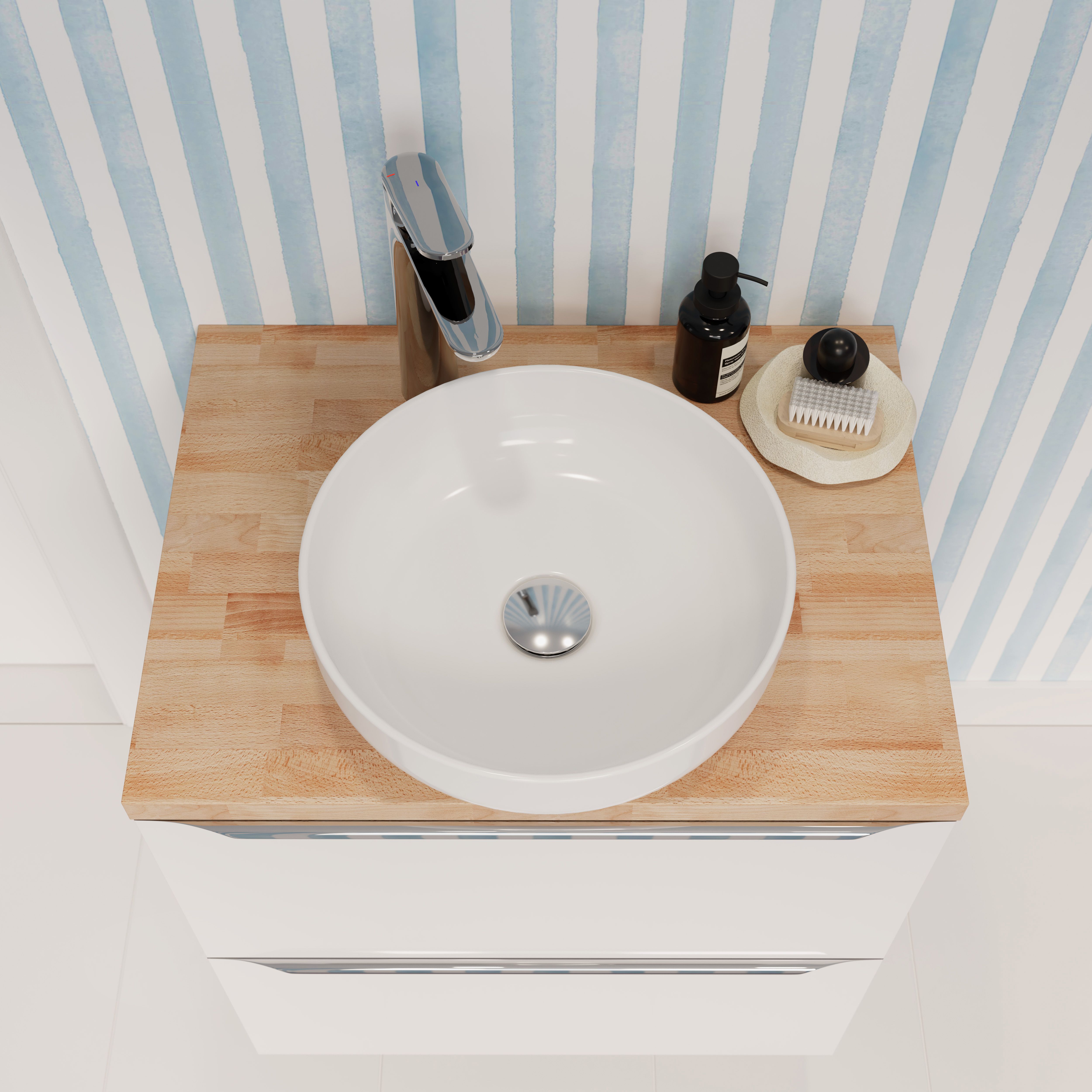 GoodHome Cavally Gloss White Round Counter top Basin (W)35cm