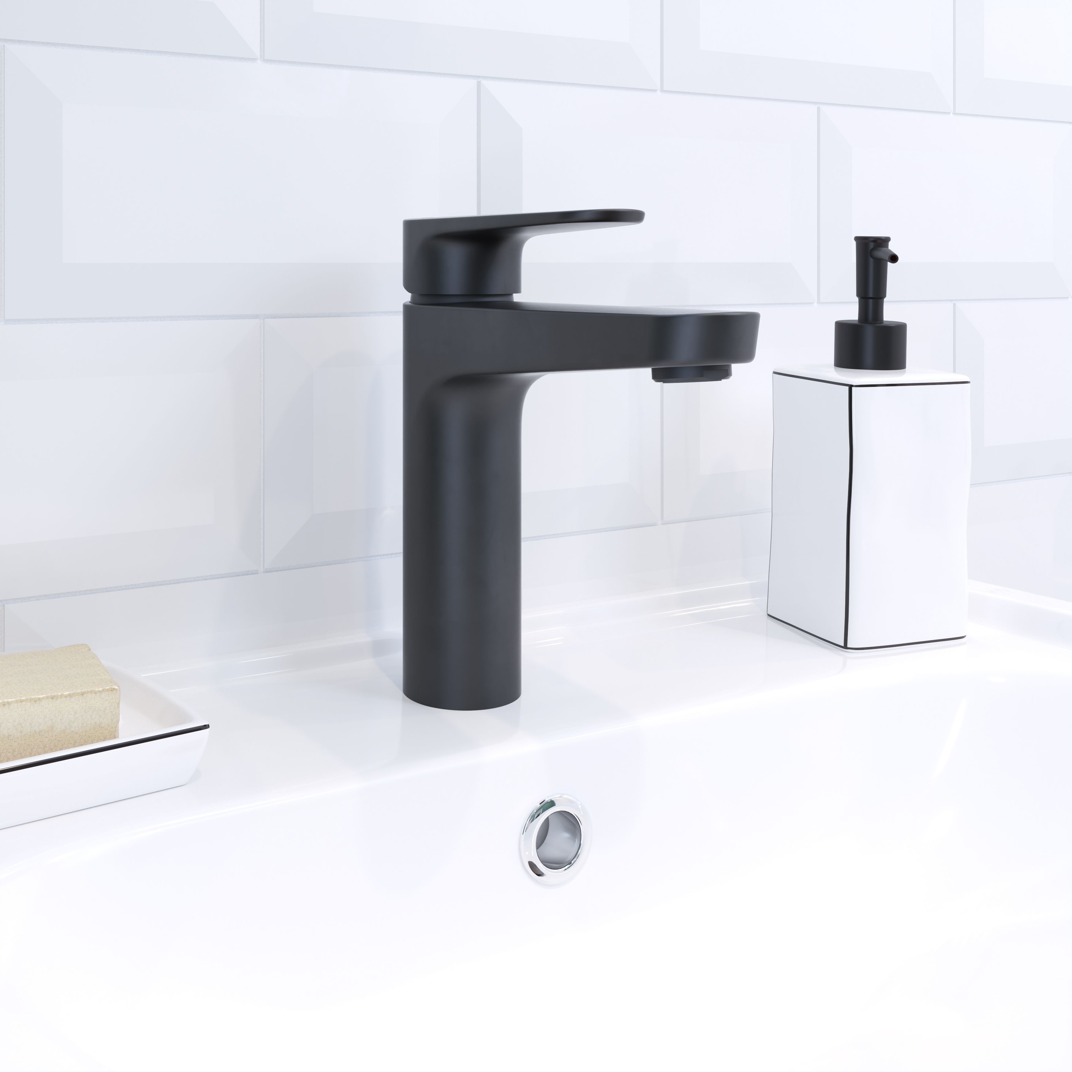 GoodHome Cavally Medium Matt Black Manual Basin Mixer Tap