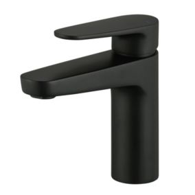 GoodHome Cavally Medium Matt Black Round Manual Basin Mono mixer Tap